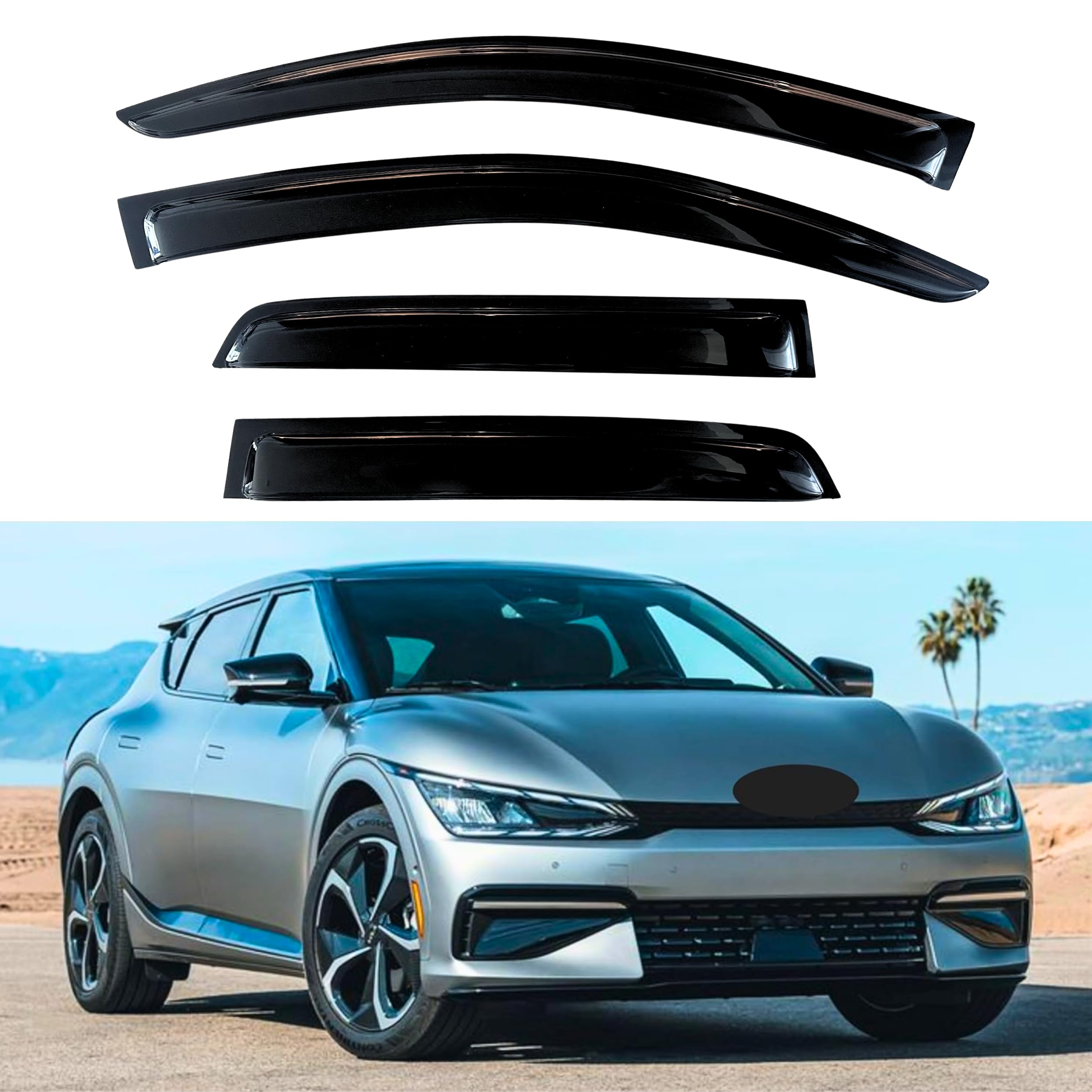 KPY Window Visor Compatible with Kia EV6 2022-2024, Rain Guard Side Window Vent Deflectors Tape-On Style, 2022 2023 2024, Black