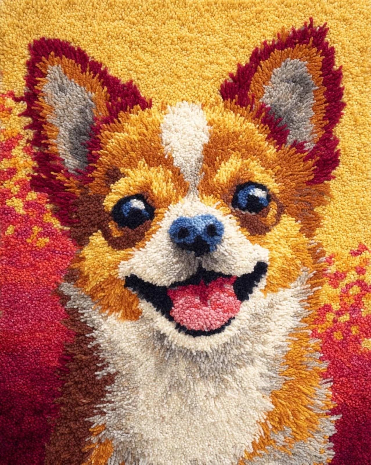 Wallphantom DIY Latch Hook Rug Making Kit for Adults Kids,Happy Chihuahua,DIY Latch Hook Rug Kit,Cross Stitch Rug Making Kit,Ideal for Home Decor and Fun Crafting,90x120cm