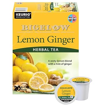 Bigelow Tea Lemon Ginger Herbal Tea K-Cup Pods, 20 Count Box