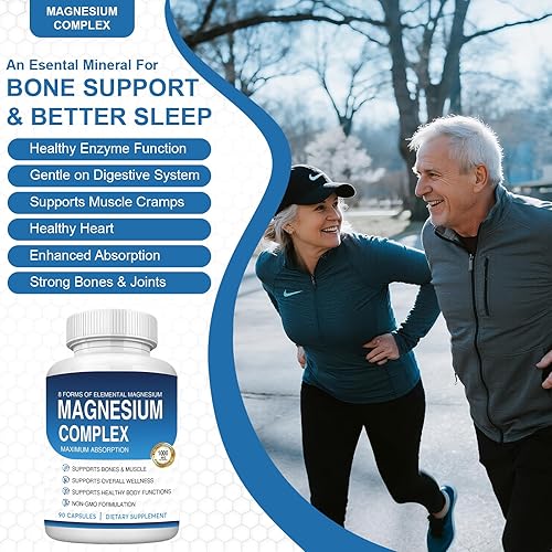 Miniatura 3 de Complejo de magnesio Suplemento 8 Elemental 1000mg - Citrato, malato para una fácil absorción para huesos, músculos, recuperación, energía, vegano,