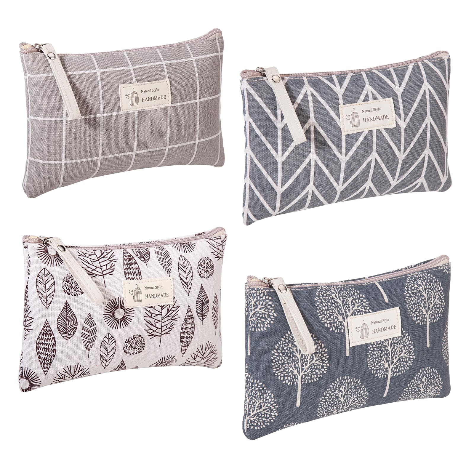 VEGCOO4 Pcs Canvas Cosmetic Bag, Printed Makeup Bag for Women Girls, Multifunctional Travel Toiletry Bag for Gift Travel Daily Use