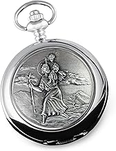 De Walden Boy’s Christening Day St Christopher Pewter Pocket Watch with a Chain and Gift Box Baptism Naming Day Gifts for Boys Godson Grandson Son