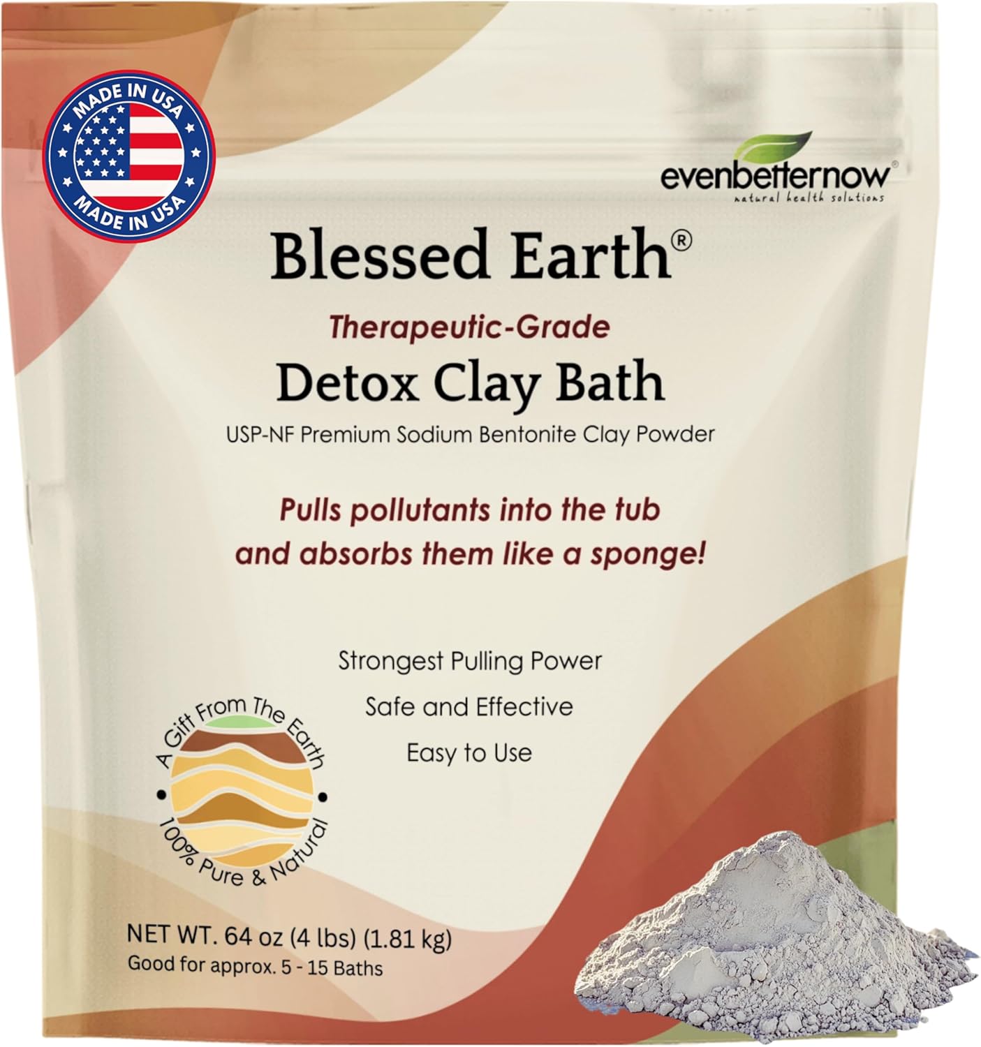 Blessed Earth Detox Clay Bath, 100% Pure Sodium Bentonite Therapeutic Grade – Cleansing and Purifying, by Evenbetternow LLC, 4 lb (64 oz)