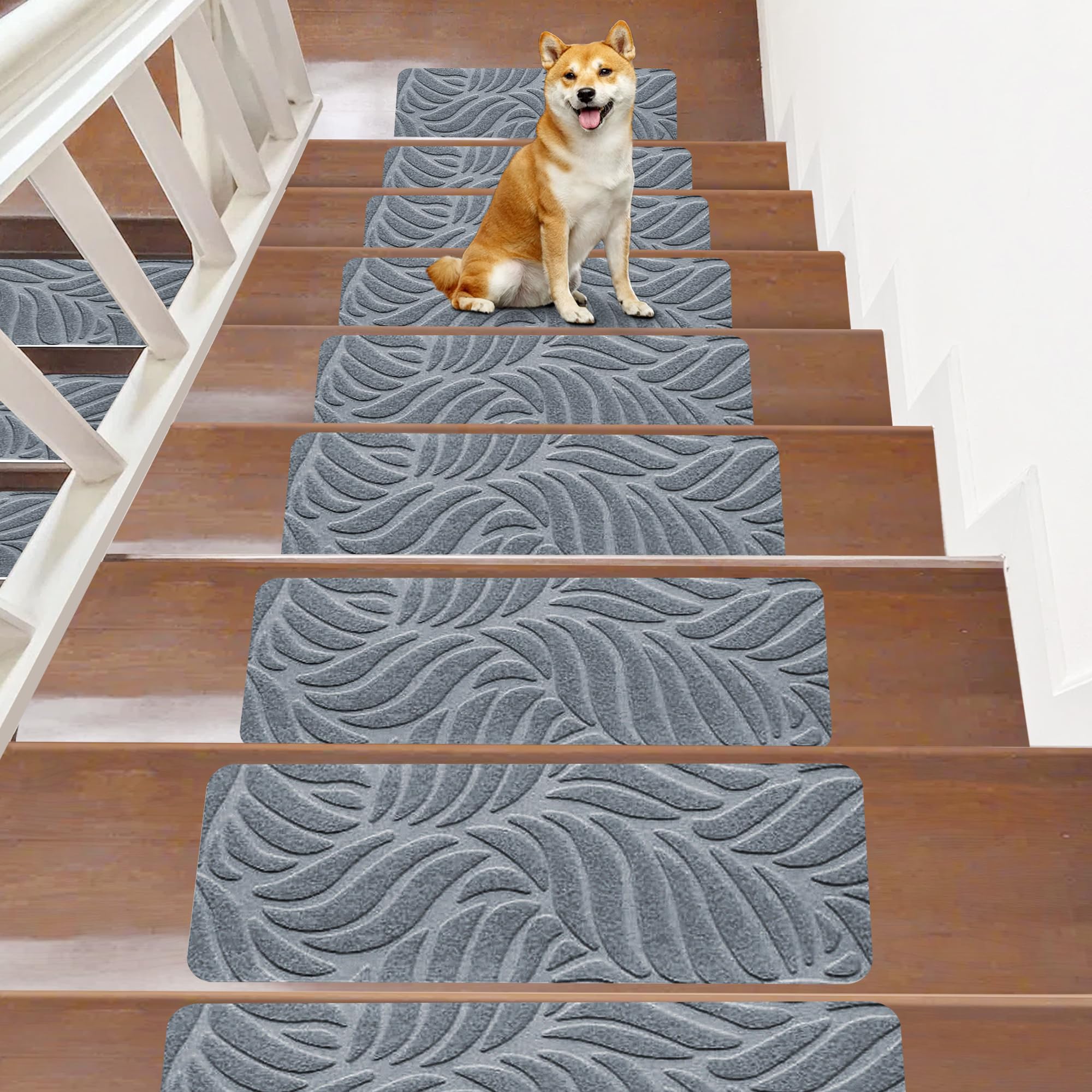 Lot de 7/15 tapis d'escalier antidérapants pour marches en bois – 55 x 18 cm – Auto-adhésif – Tapis de couloir d'intérieur de sécurité pour enfants, personnes âgées et chiens