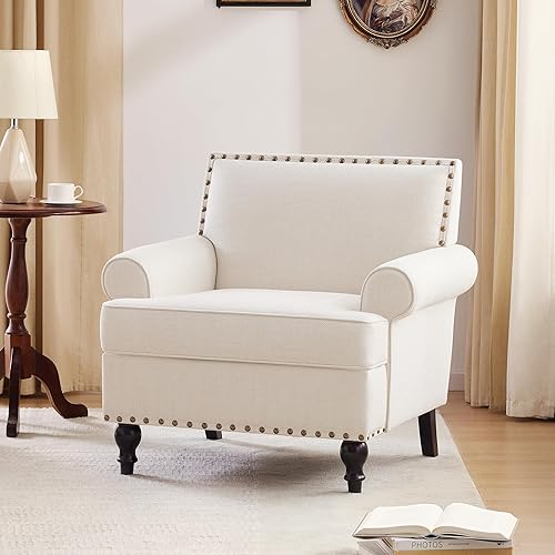 Miniatura 4 de HUIMO Silla decorativa, sillas de sala de estar resistentes con remache y cojín suave, sillón moderno de mediados de siglo, cómoda silla de lectura,