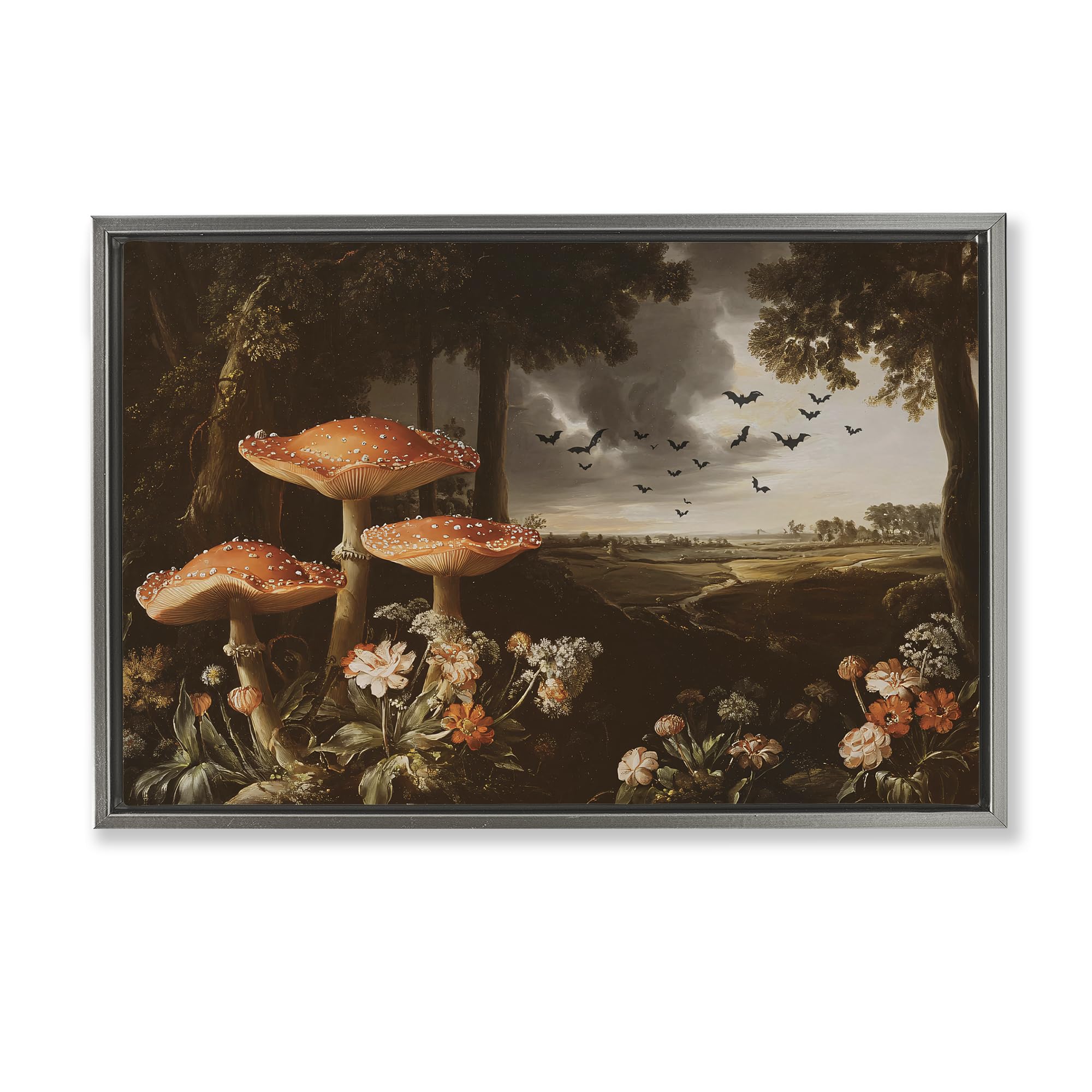 Stupell Industries Luster Gray (Matte) Bats In Autumn Forest Mystery, 20 X 30 Inch Canvas In Floater Frame