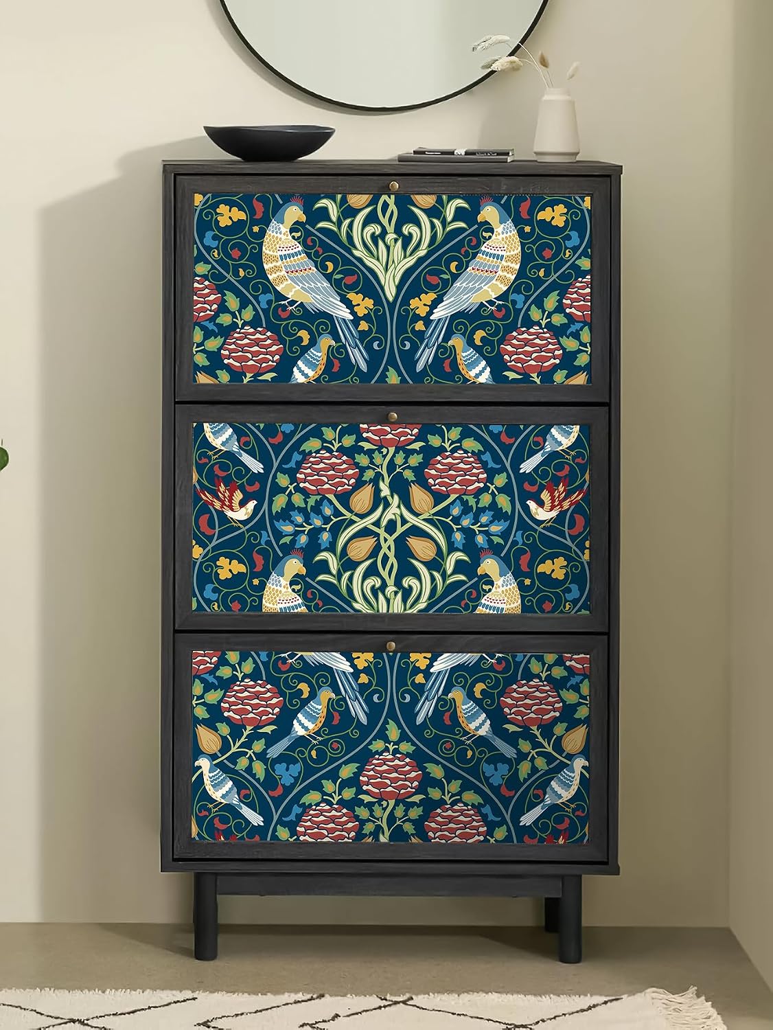 HAOKHOME Vintage Peel and Stick Wallpaper Bird William Morris Style Floral Botanical Wall Paper Blue Green for Bedroom Bathroom Contact Paper 17.3in x 9.8ft