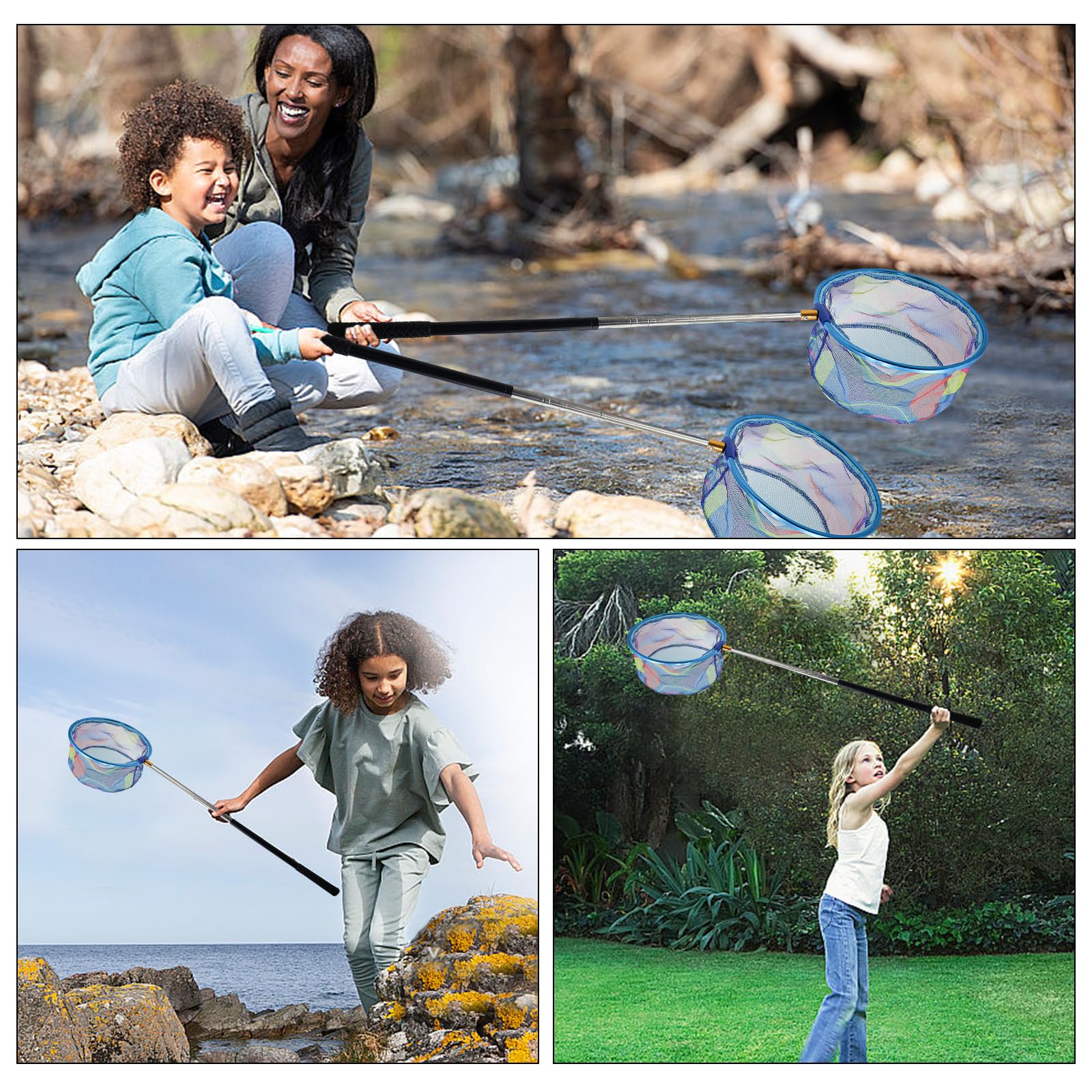 CONNECTION Filet Papillon 41-150 cm Filet de Pêche Extensible Epuisette Enfant avec Manche Télescopique Epuisette Peche pour Enfants Activités De Extérieur Plage Pêche Insectes Étang Jardin Piscine