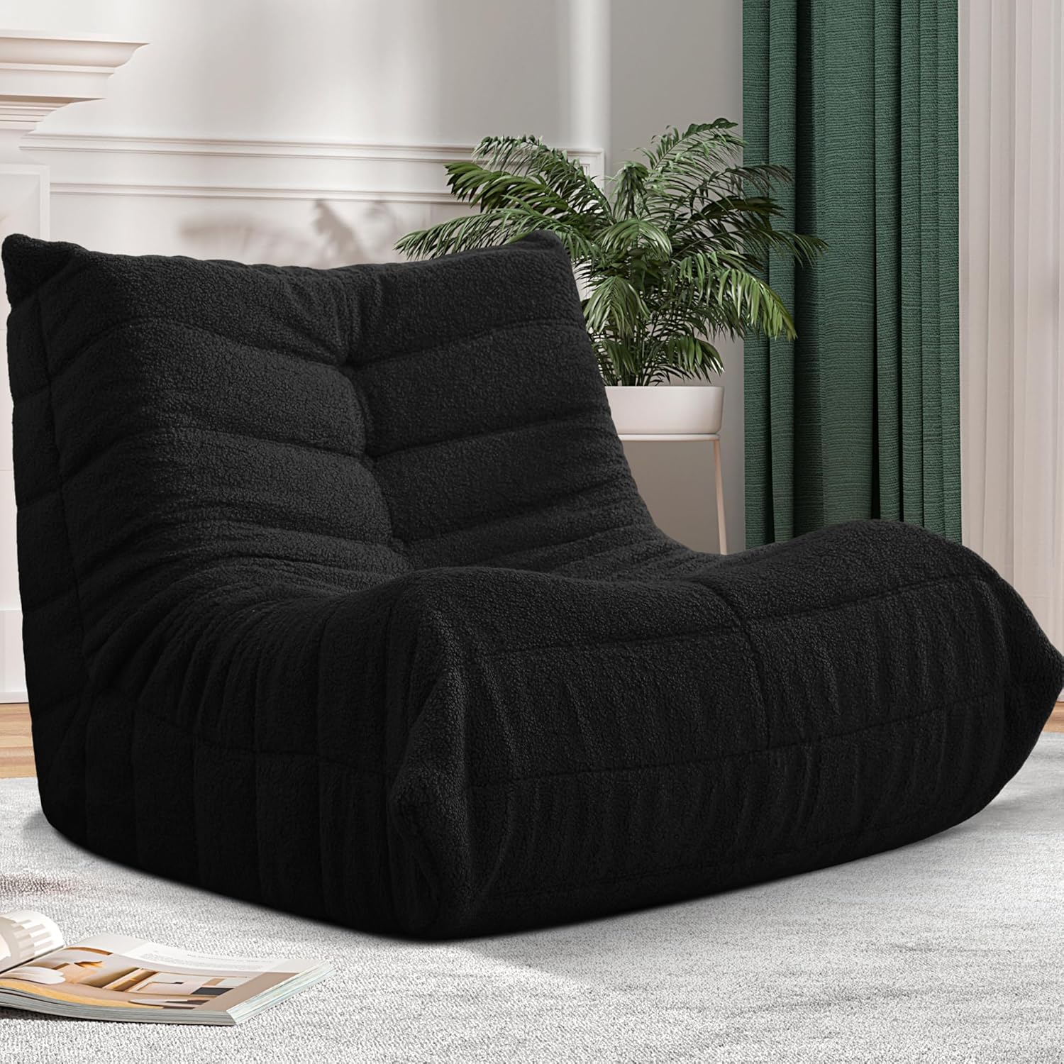 Cansunna Bean Bag Chair Big Sofa Beanbag Chair for Adults Fireside Chair Bean Bag Lounger with Memory Foam Filled for Home,Apartment or Gaming Venue(Black Teddy)