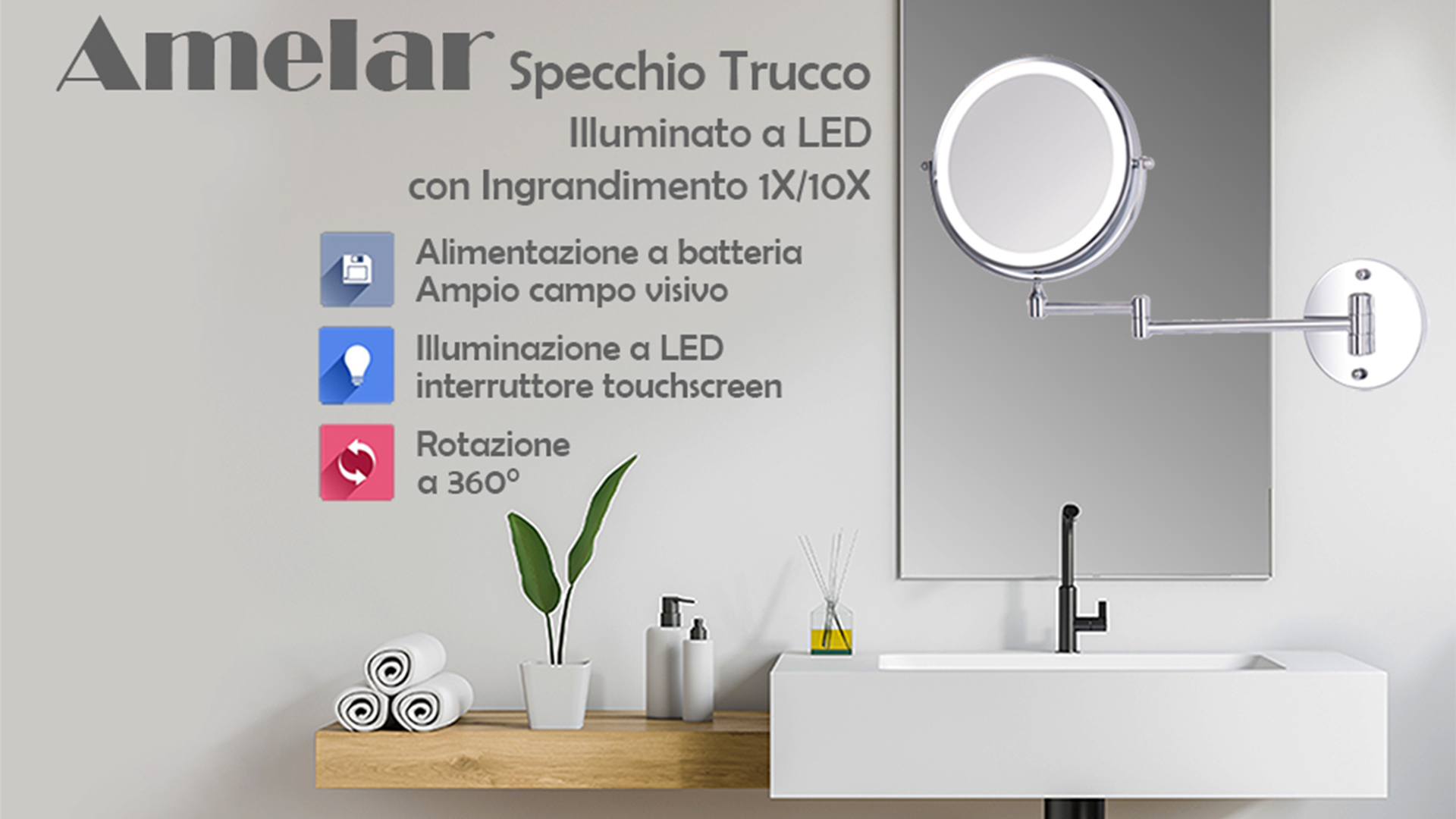 Specchio Da Trucco Con Luce LED - 20X Ingrandimento E 3 Luci Regolabili - Foto 2