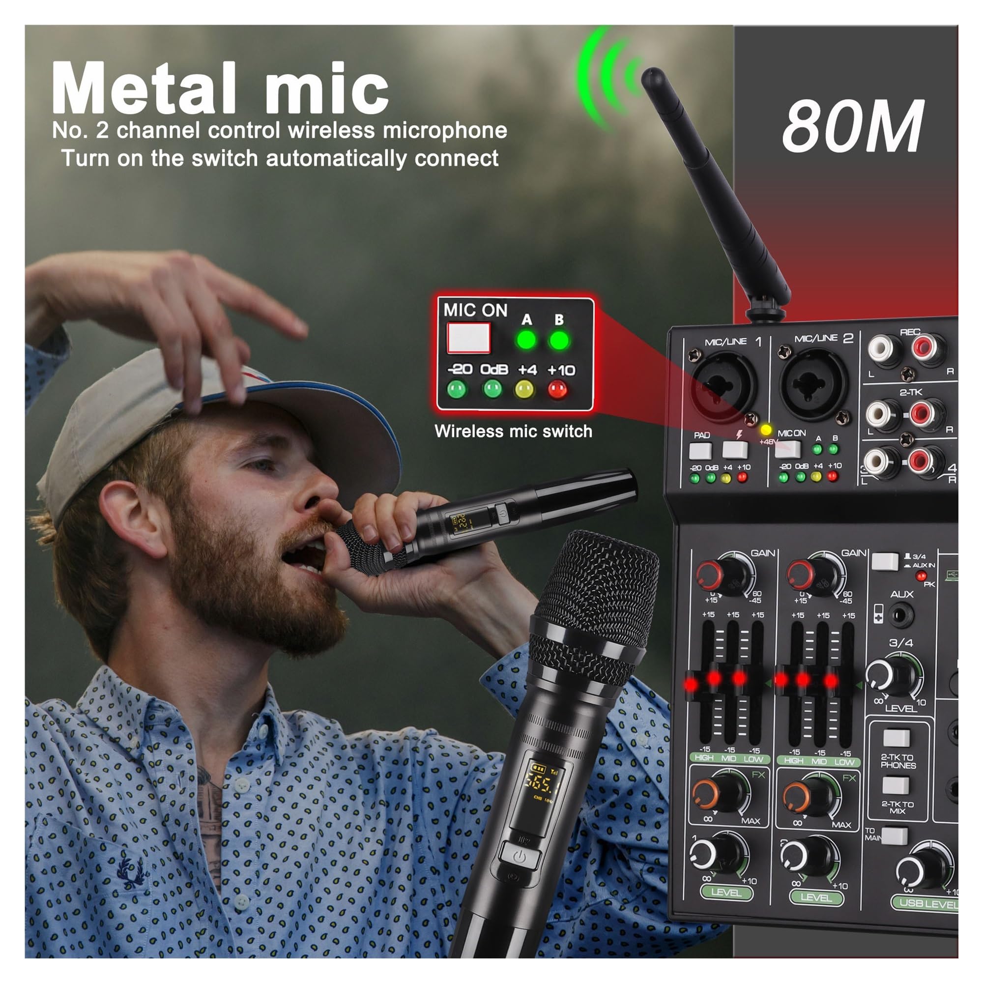 Mixer DJ, Mixer DJ A 4 Canali Audio Professionale Con Microfono Wireless Scheda Console Interfaccia Di Portatile Dual UHF
