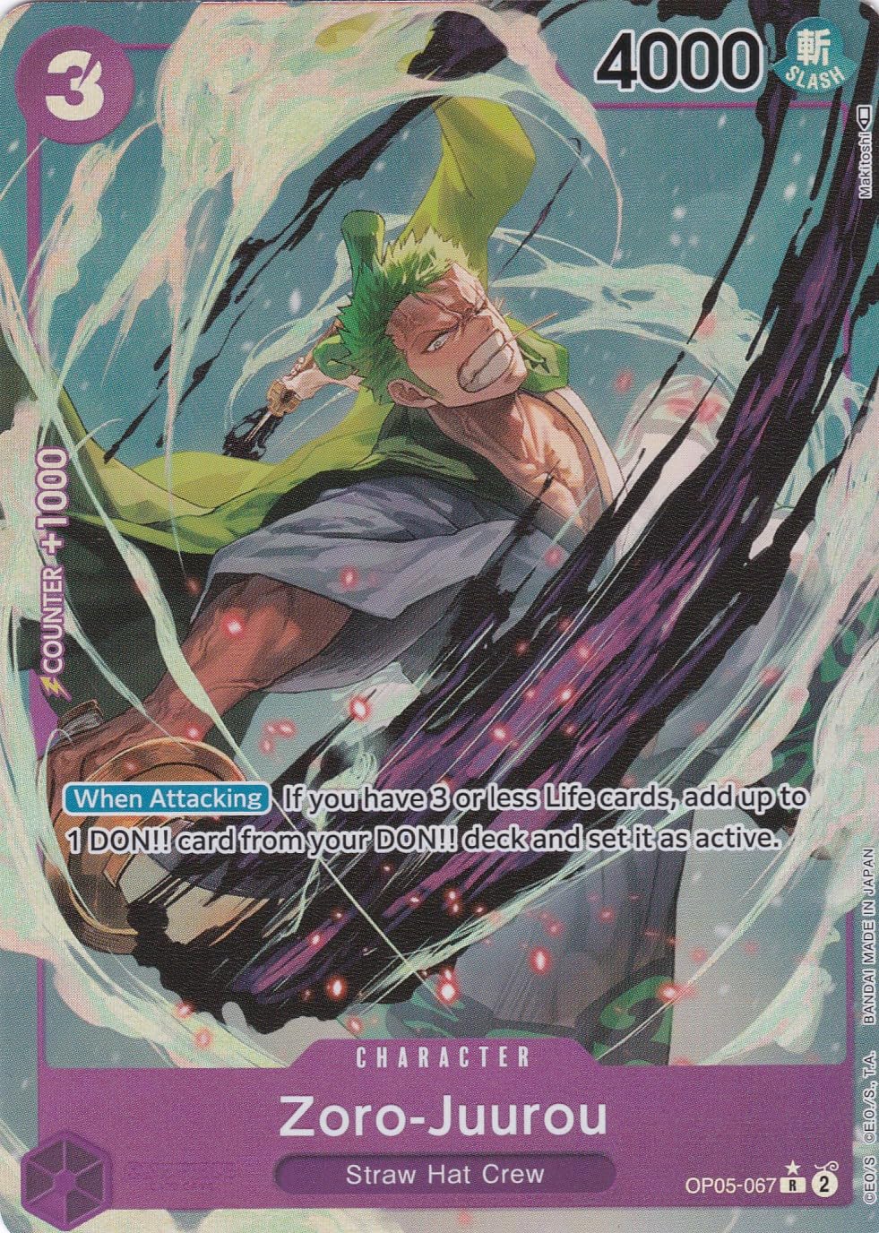 One Piece Card Zoro-Juurou OP05-067 PARALLEL PROMO - Holo Japanese SP - Near Mint Condition