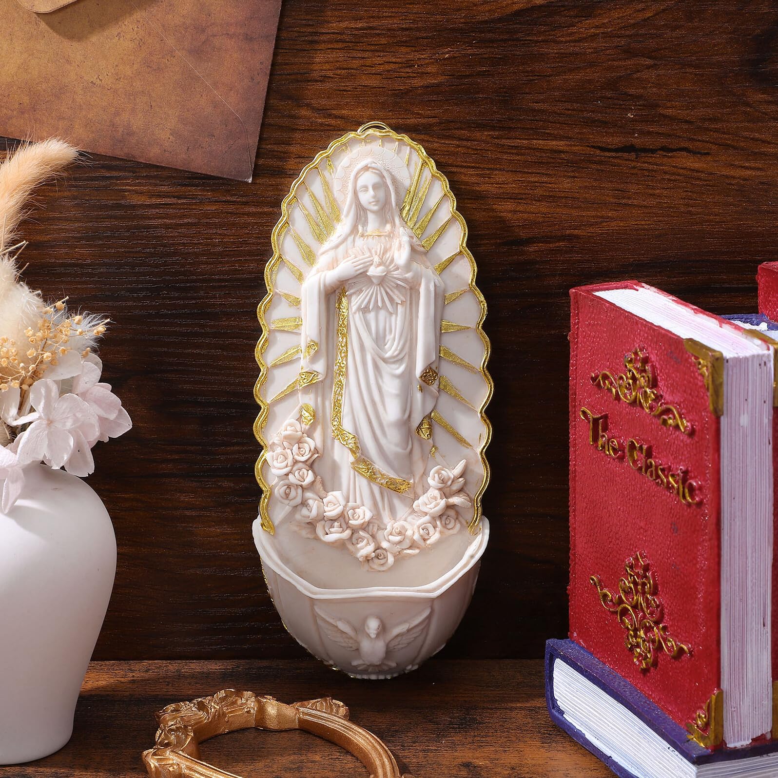 Acquasantiera da Parete in Resina Decorazioni Cattoliche della Madonna di Guadalupe Decorazione Murale per Ingresso e Chiesa Ornamento Sacro Riutilizzabile per Ambienti