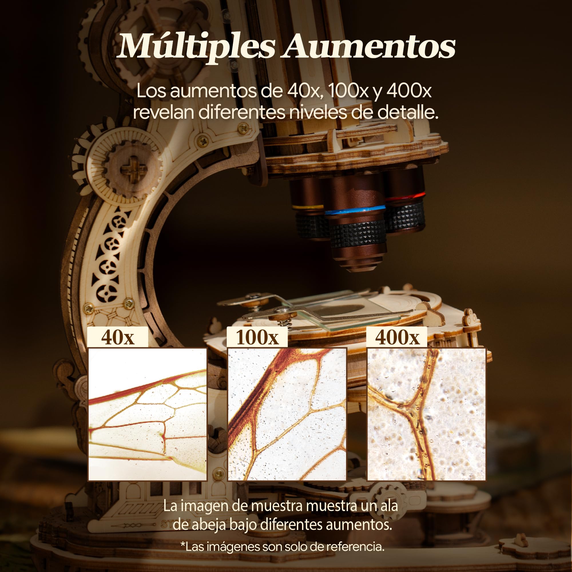 ROKR 400x Microscopio Funcional 3D Puzzle de Madera para Adultos,ST005 | Juguete Científico STEM, Regalo para Adultos y Adolescentes