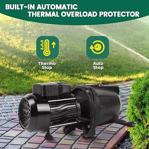 Miniatura 4 de Bomba de pozo poco profundo 1HP, bomba de chorro de agua de pozo poco profundo de 110 V, bomba de rociador, bomba de pozo de agua de 10.57 GPM,