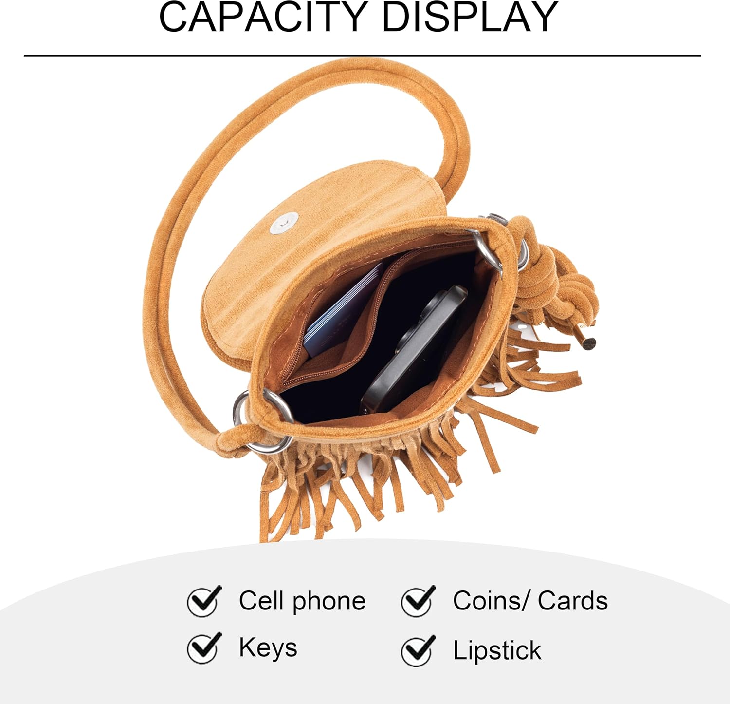 Sunwel Fashion Mini Fringe Purse Small Phone Bags for Women Western Cell Phone Wallet with Zipper Pockets - Image 3