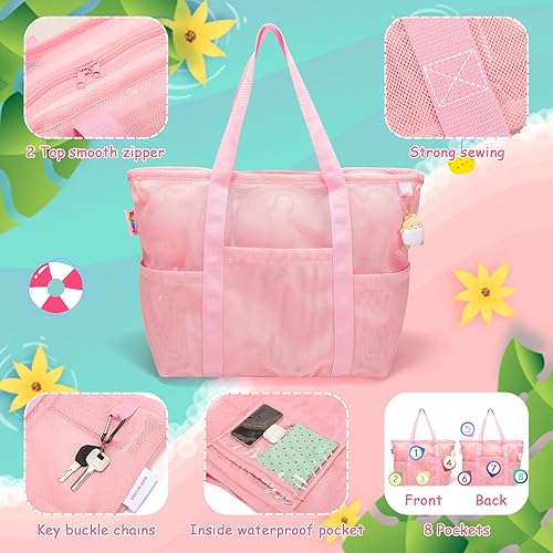 Miniatura 3 de Tagitary Juego de juguetes de playa de arena para niños de 3 a 10 años y bolsa de playa de malla con cremallera, bolsa de playa grande con 8