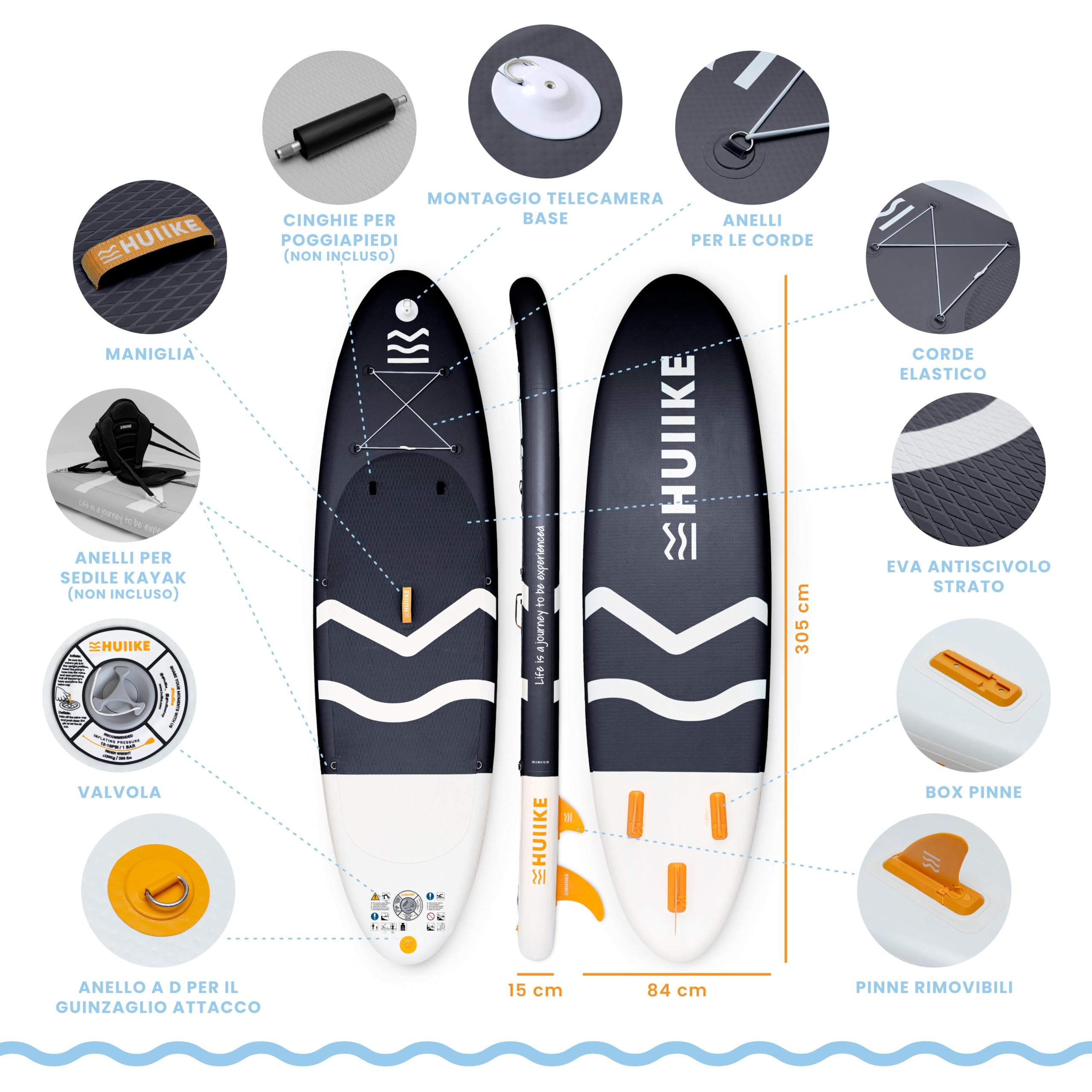 Tavola Sup Gonfiabile Adulti con Accessori Premium - HUIIKE | Stand Up Paddle Board Gonfiabile con Grande Stabilità | Tavola da Sup | Tavole Gonfiabili 2 Posti
