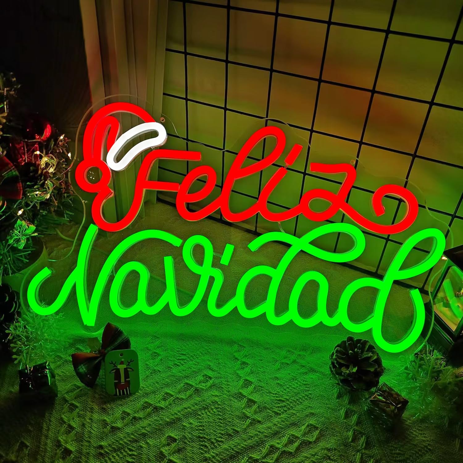 Merry Christmas Neon Sign Dimmable Feliz Navidad Neon Sign for Wall Decor LED Neon Mexican Christmas Decorations for Window, Bedroom, Living Room, Feliz Navidad Backdrop Neon Light for Party Gift