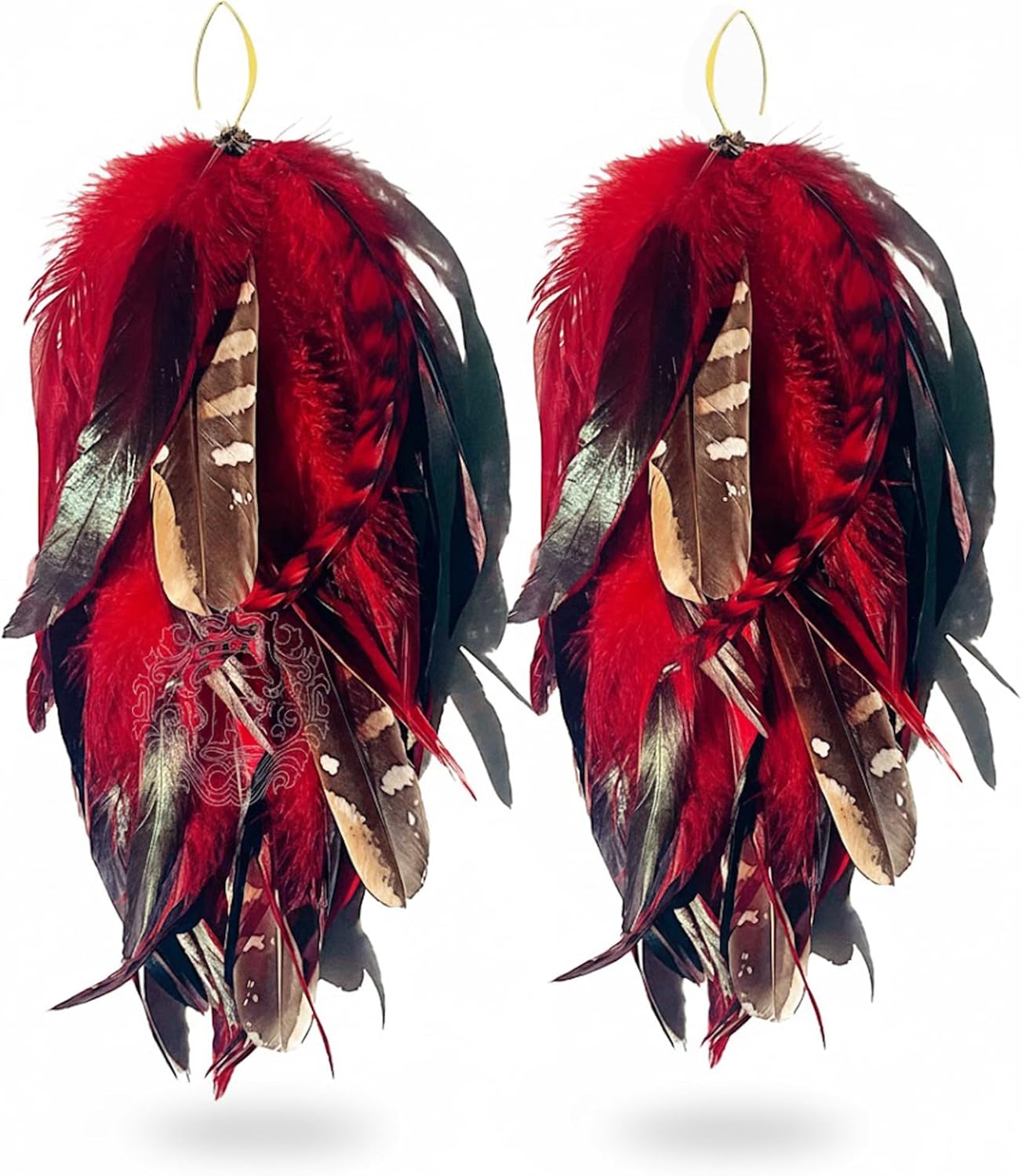 Luxurious Red Feather Dangle Earrings - Extra Long Statement Jewelry, Christmas & New Year's Eve Party Accessory