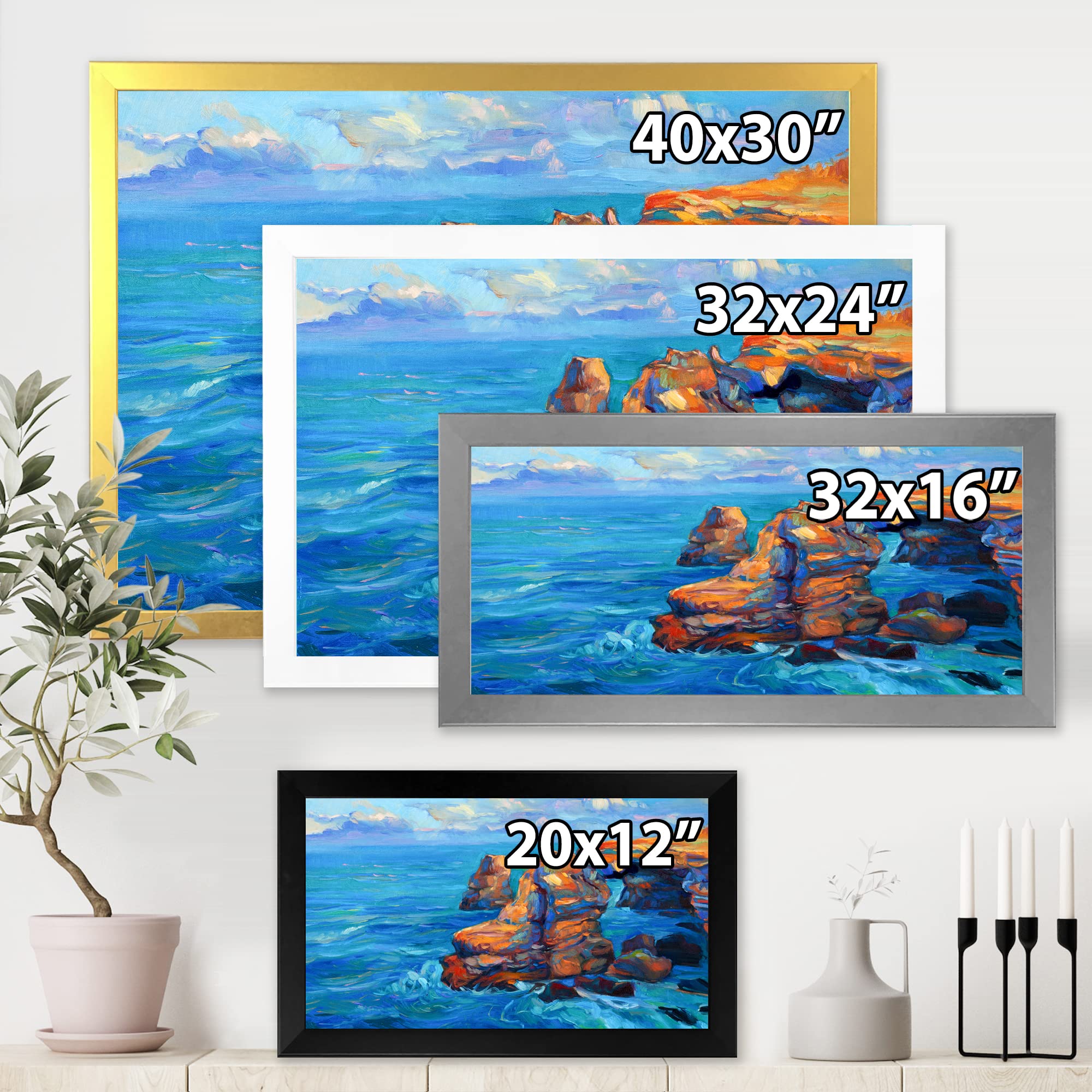 海の風景 キャンバス DesignQ Cliffs By The Blue Ocean I - 航海&沿岸 フレーム付き