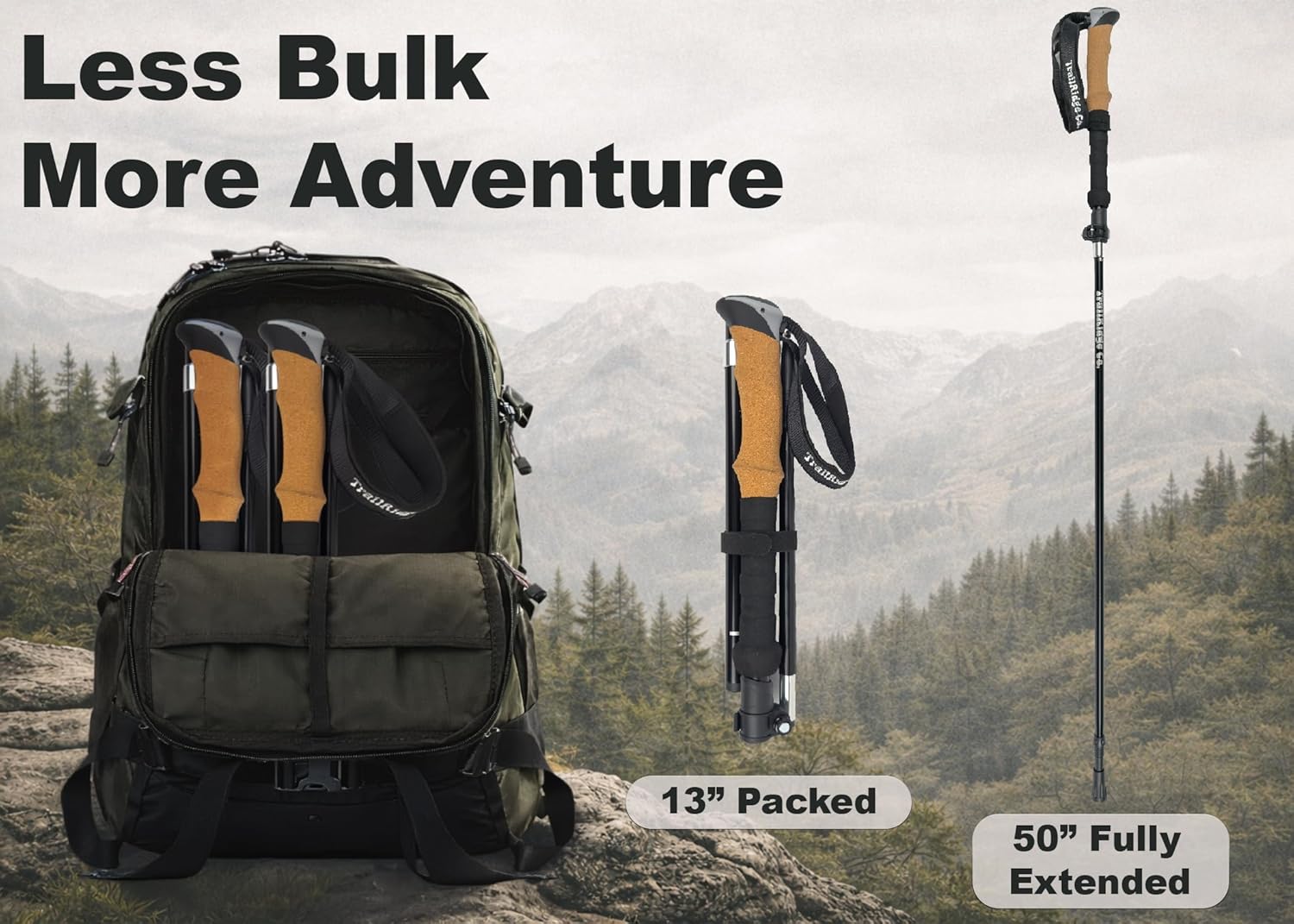 Trekking Poles (2-Pack) – Lightweight Aircraft-Grade Aluminum Hiking/Walking Sticks, Quick-Lock Adjustable with Cork Handles for Men & Women