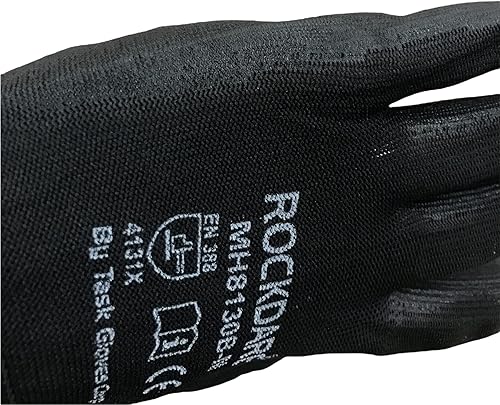 Miniatura 7 de Task Force - Guantes de trabajo de seguridad con revestimiento de poliuretano, 12 pares, guantes de punto sin costuras con revestimiento de