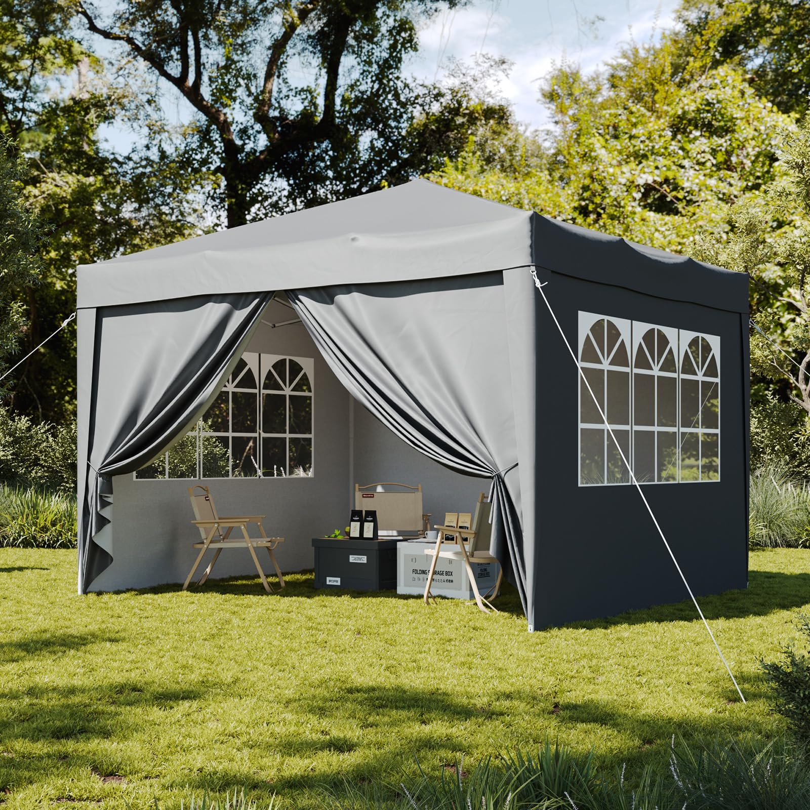 Aoxun Pop Up Pavillon 3x3 Wasserdicht mit 4 Seitenwänden, Metallrahmen-Schutzzelt, Höhe Verstellbar, 3mx3m Faltpavillon mit Tragetasche für Camping Party, Grau