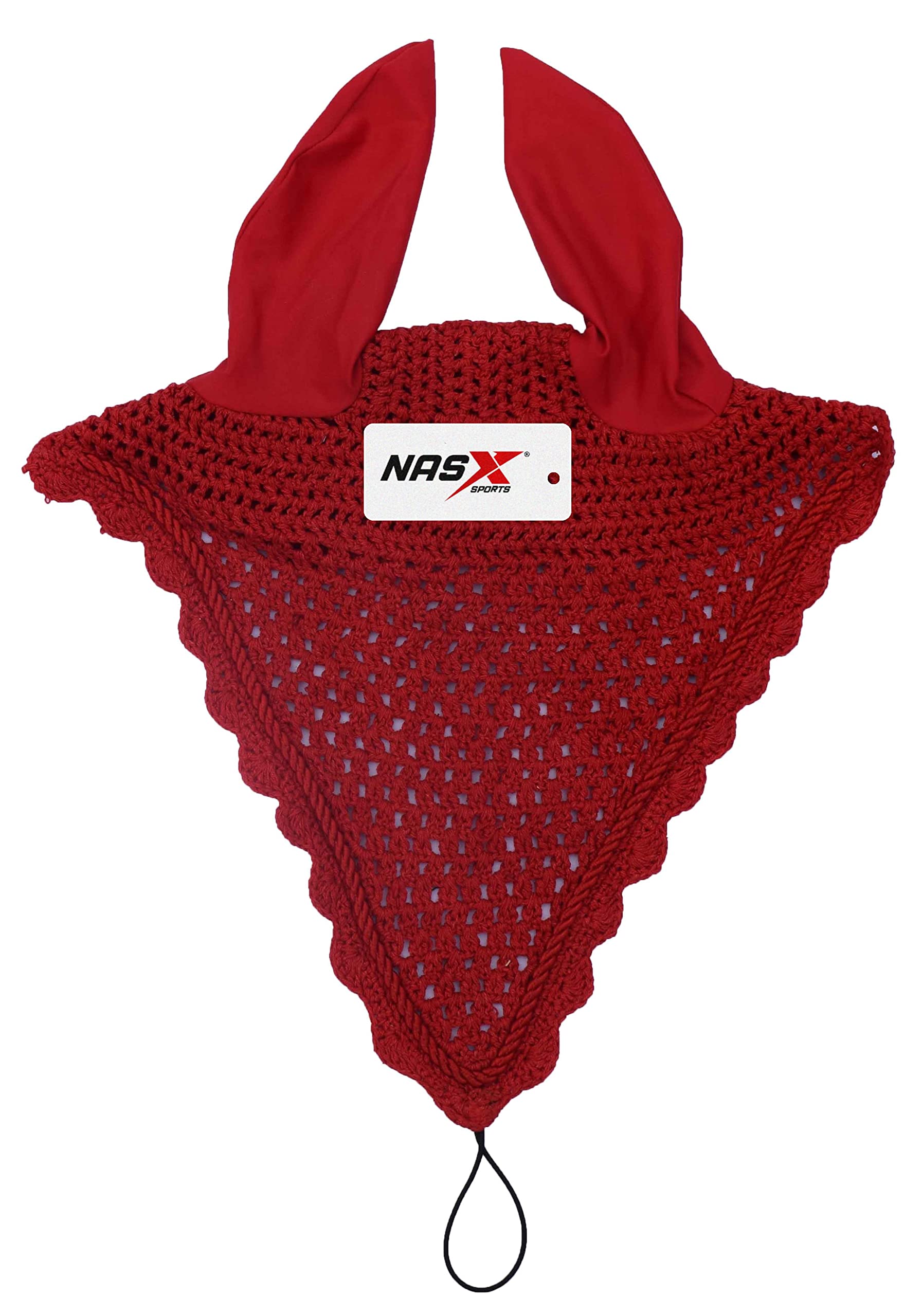 Horse Long Tie Down Fly Hood Fly Veil Ear Bonnet Flyveil Net Handmade Crochet (Pony, Red)