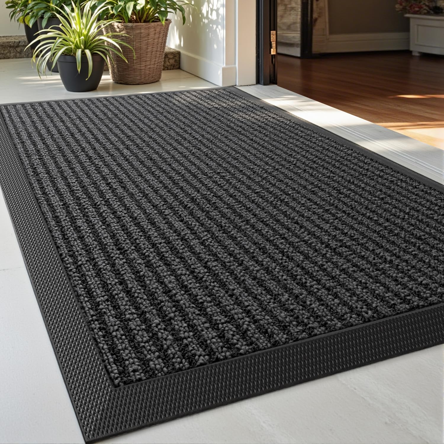 DEXI Schmutzfangmatte, waschbar rutschfest Fußmatte für Innen und Außen, saugfähig, robust Fussmatte Türmatte für Eingang, Haustür, Balkon