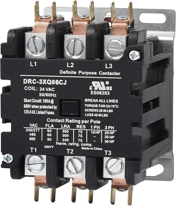 Sunlee controls 60 amp 3 pole contactor 24v coil definite purpose contactor 42EF35AJ equivalent NEMA