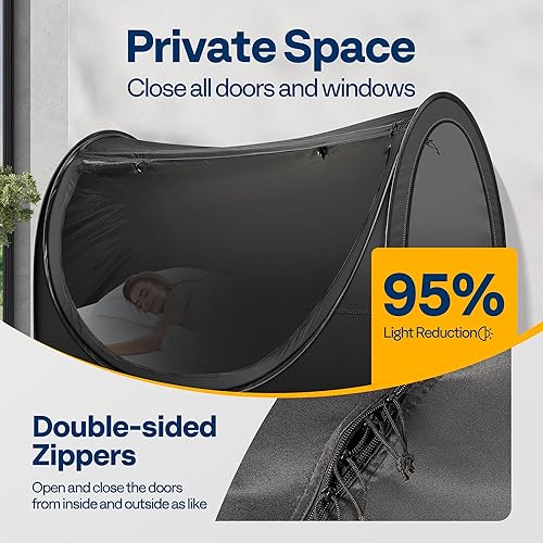 Miniatura 10 de VIVOHOME Tienda de campaña de cama desplegable tamaño individual, toldo de cama de privacidad con 4 puertas y malla de mosquitos, tienda de campaña