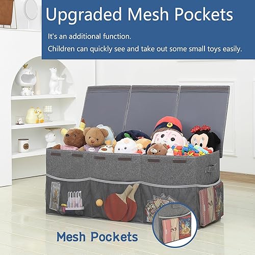 Miniatura 2 de Caja de juguetes extra grande con bolsillos de malla, organizador de almacenamiento de juguetes para niños, caja para hornear, organizadores