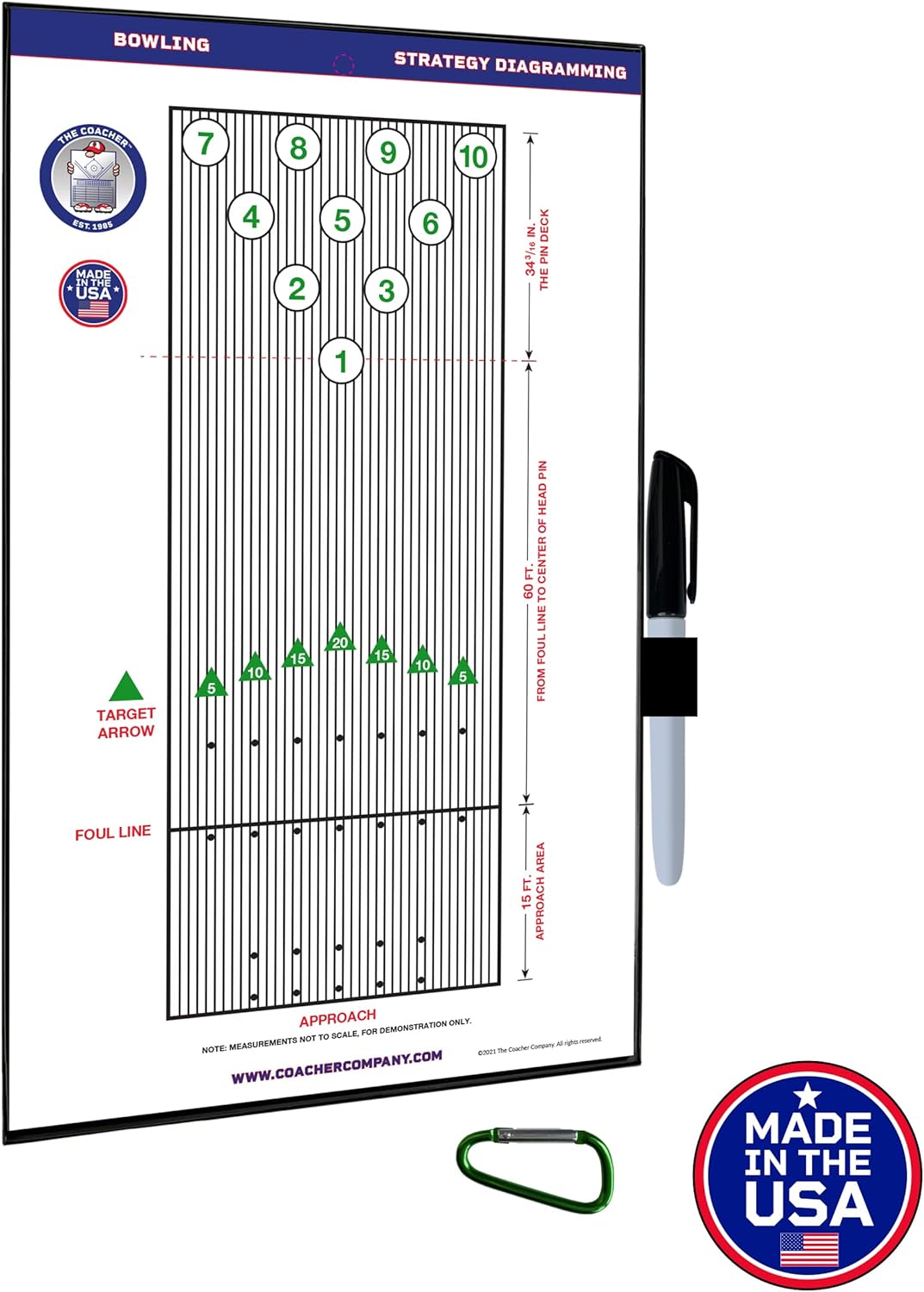 Premium Dry Erase Magnetic Bowling Coaching Coach Board Clipboard - Double-Sided - Made in The USA