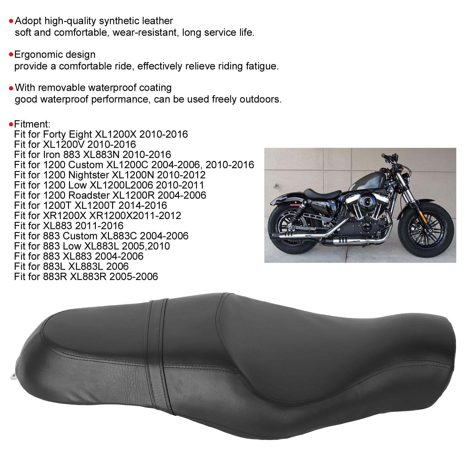 Sella Moto per Forty Eight XL1200X XL1200V XL883, Pelle Sintetica, Design ergonomico Confortevole, Cuscino Ciclismo Resistente