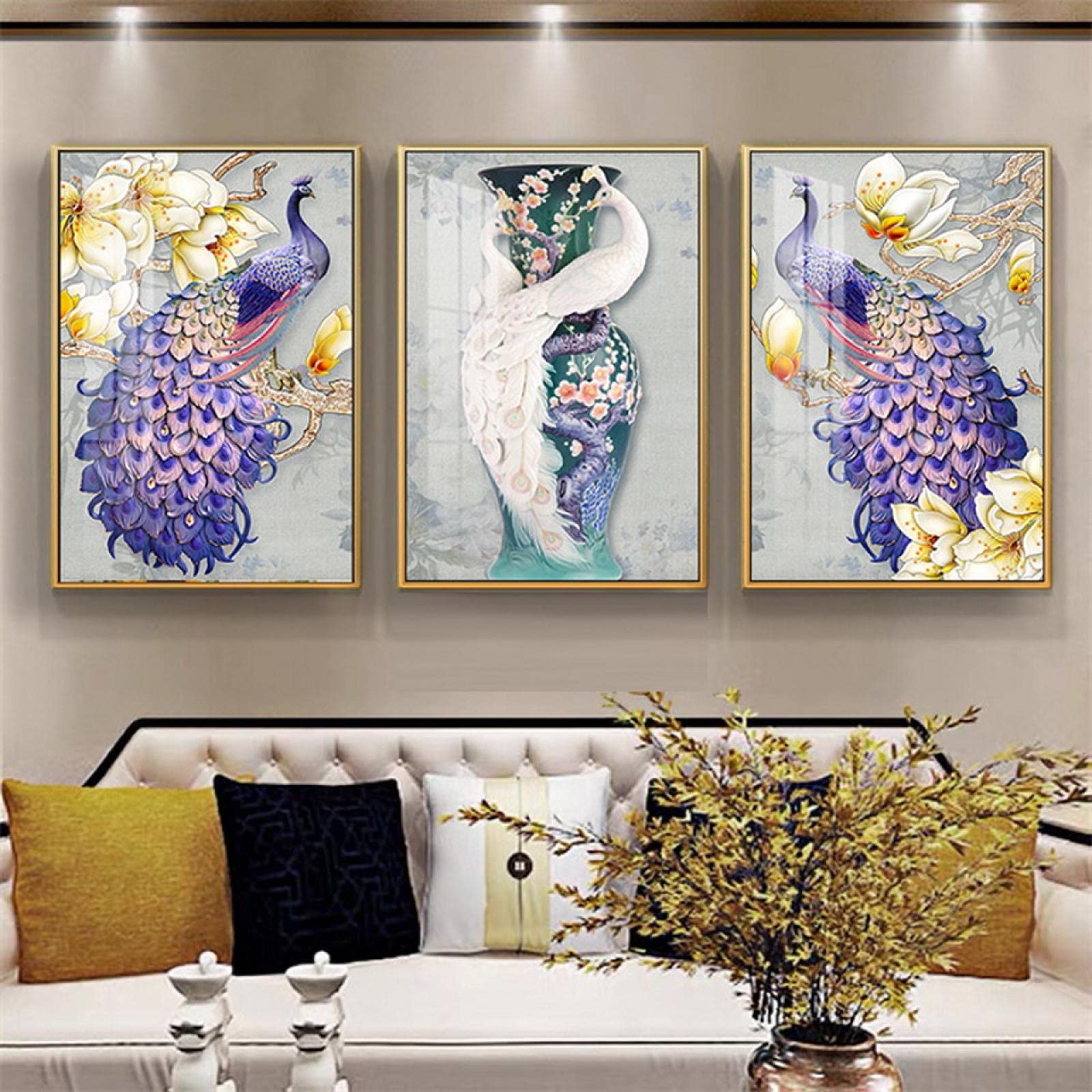 Wall art print toile impression violet blanc floral paon moderne