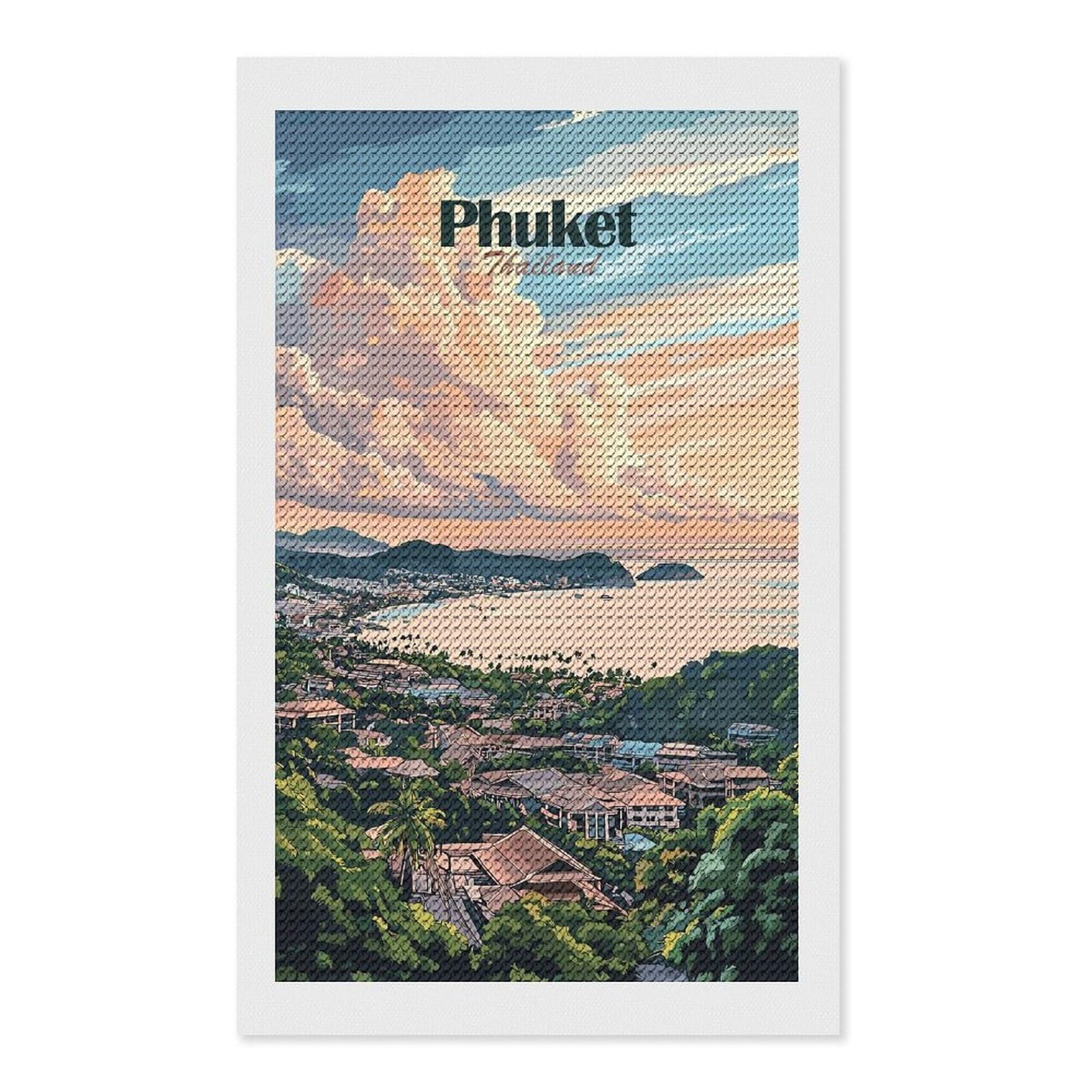 Junmoney Phuket, Thailand Sunset 5D Diamond Painting Kit 12"x20", Relaxing DIY, Mindful Craft Project, Full Kit Included, Thoughtful Present