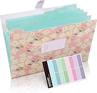 Dokumentenmappe A4 Fächermappe Plastik Mappe mit 5 Fächern PP Floral Bedruckt Akkordeon Dokument Ordner Organizer Ordnungsmappe mit Druckknopf Bürobedarf und Schulsachen,rosa