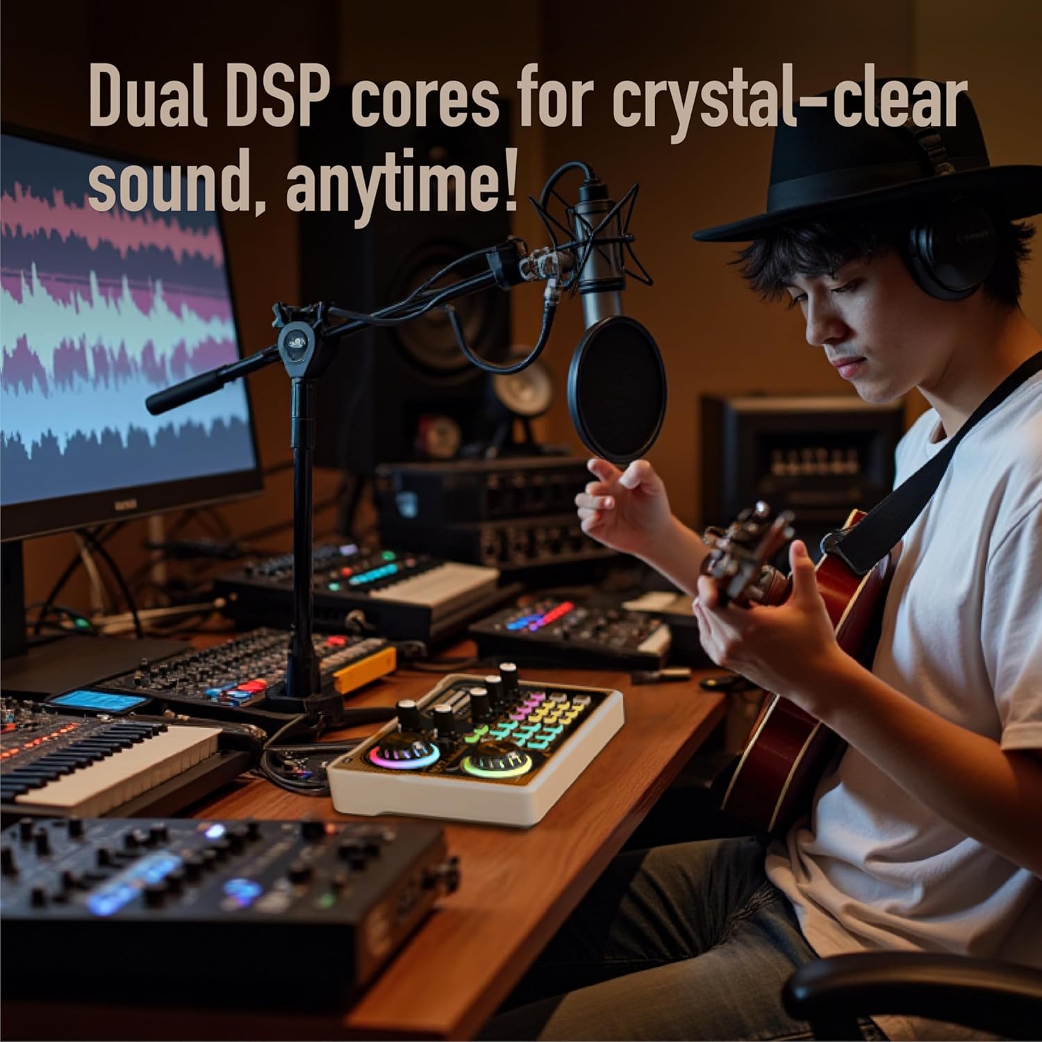 HICALL NX7 Mixing Console Sound Card Microphone Set with 8 Streaming Modes, 9 Voice Effects, Smart Noise Reduction, Long Battery Life – Compatible with Phones, Tablets, and PCs
