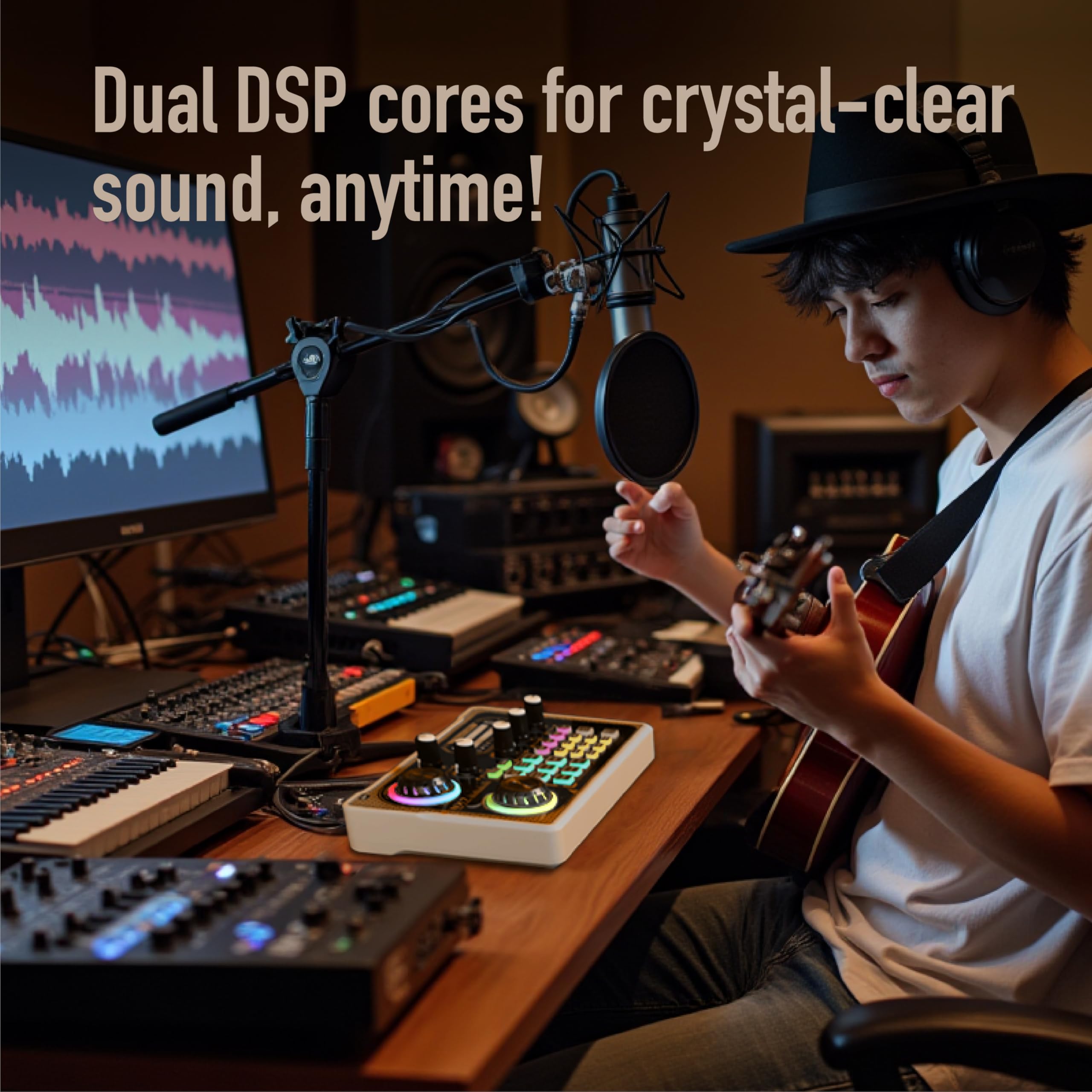 HICALL NX7 Mixing Console Sound Card Microphone Set with 8 Streaming Modes, 9 Voice Effects, Smart Noise Reduction, Long Battery Life – Compatible with Phones, Tablets, and PCs