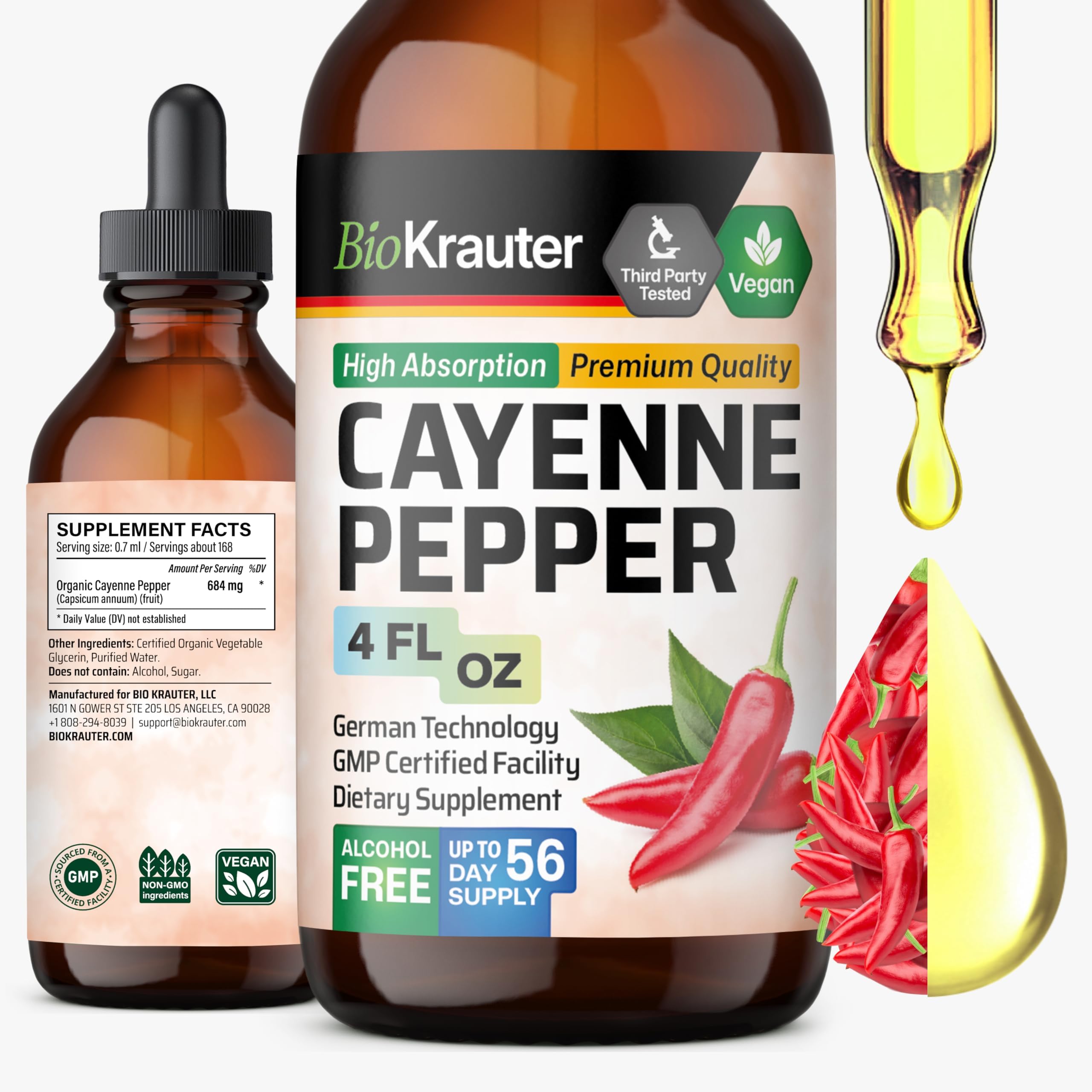 Cayenne Pepper for Circulatory & Digestive Support - Pure Vegan Capsaicin Supplements - 4 Fl.Oz Cayenne Pepper Drops - Natural Capsaicin, Alcohol & Sugar Free, 56 Days of Supply