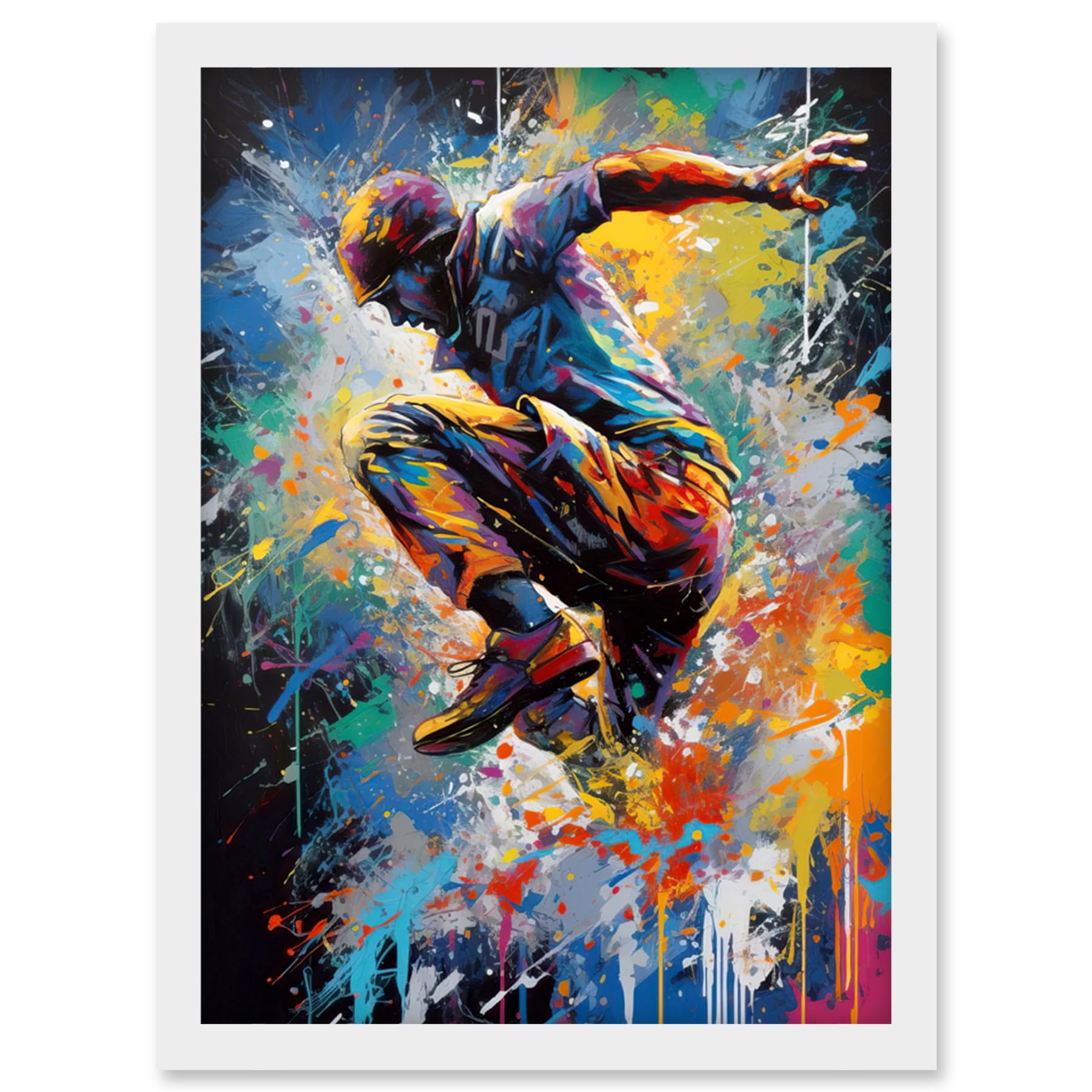 Artery8 Parkour Paint Splat Portrait Jump Action Shot Artwork Framed Wall Art Print A4