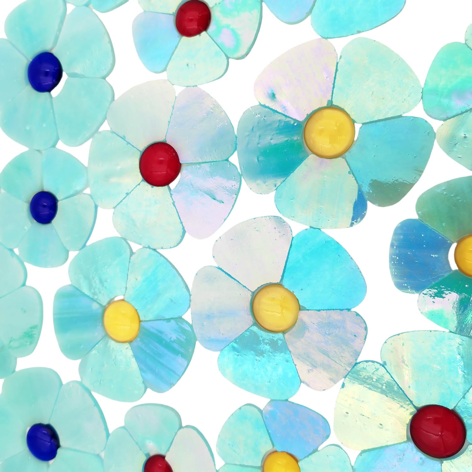 20PCS Glass Flower Mosaic Tiles, 2 Size Petal Stained Glass Mosaic Pieces for DIY Flower Crafts Home Decoration, Indoor & Outdoor Decor (Iridescent Sky Blue)