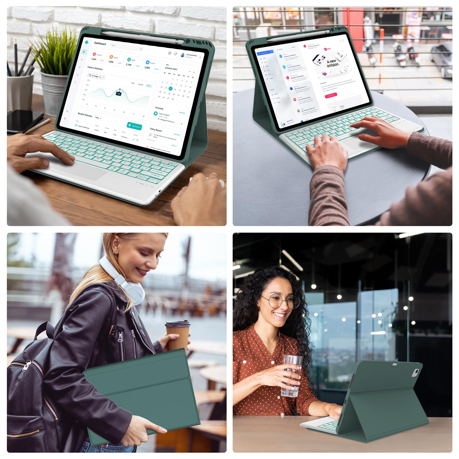 Custodia Tastiera per iPad Air 13 M4 2026/M3 2025/M2 2024 con Touchpad, Bluetooth Magnetica Staccabile, Cover Italiano QWERTY Retroilluminate Tastiera per iPad Air 13 Pollici M4/M3/M2, Verde scuro