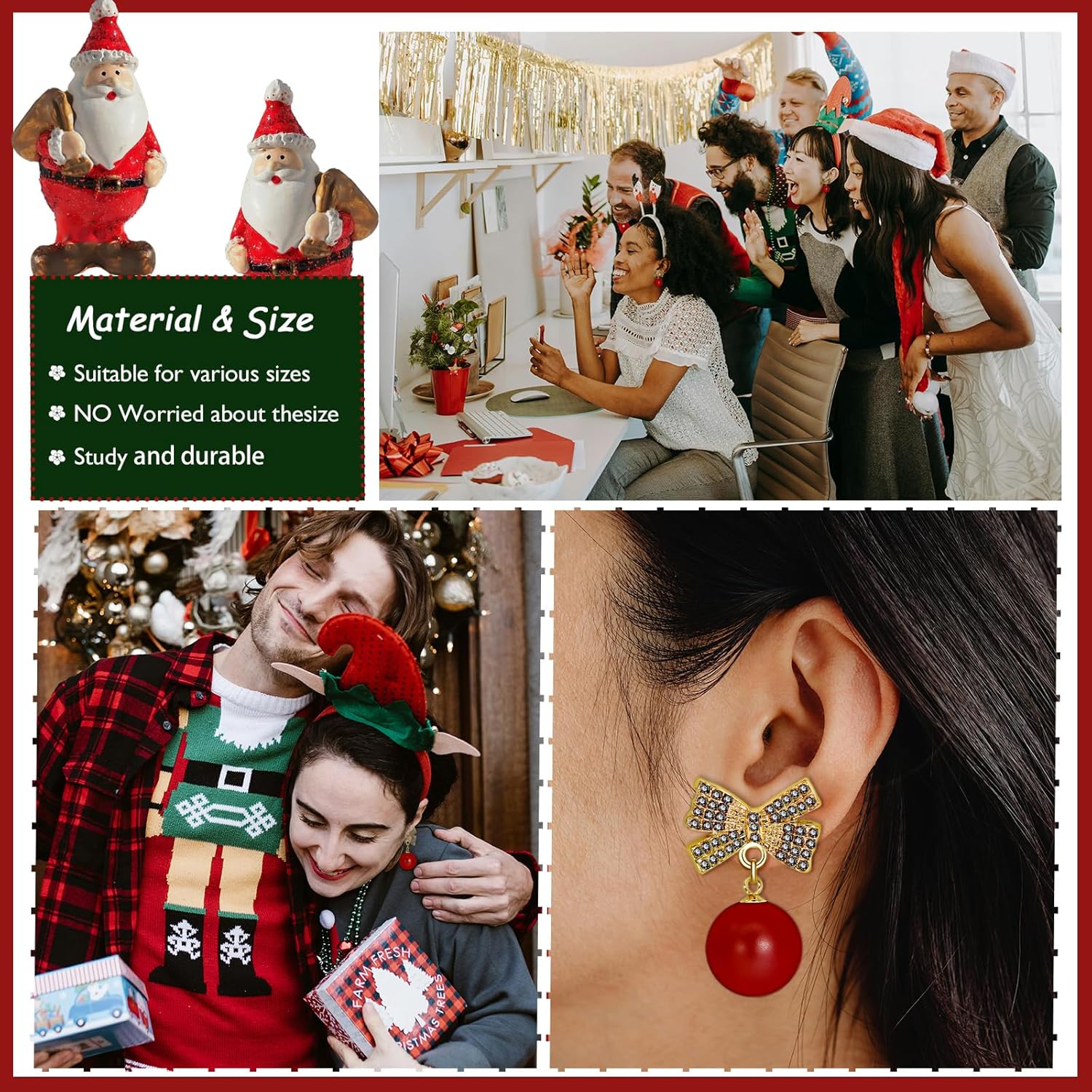 Christmas Earrings for Women Red Pearl Bow Earrings Rhinestone Bow Earrings Stud for Women Trendy Christmas Bow Earrings Holiday Jewelry Stocking Stuffed Christmas Gifts for Women - Image 3