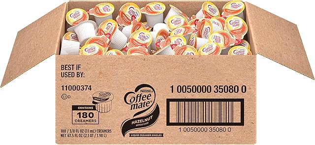 Nestle Coffee mate Coffee Creamer, Hazelnut, Liquid Creamer Singles, Non Dairy, No Refrigeration, 180 Count (Pack of 1)