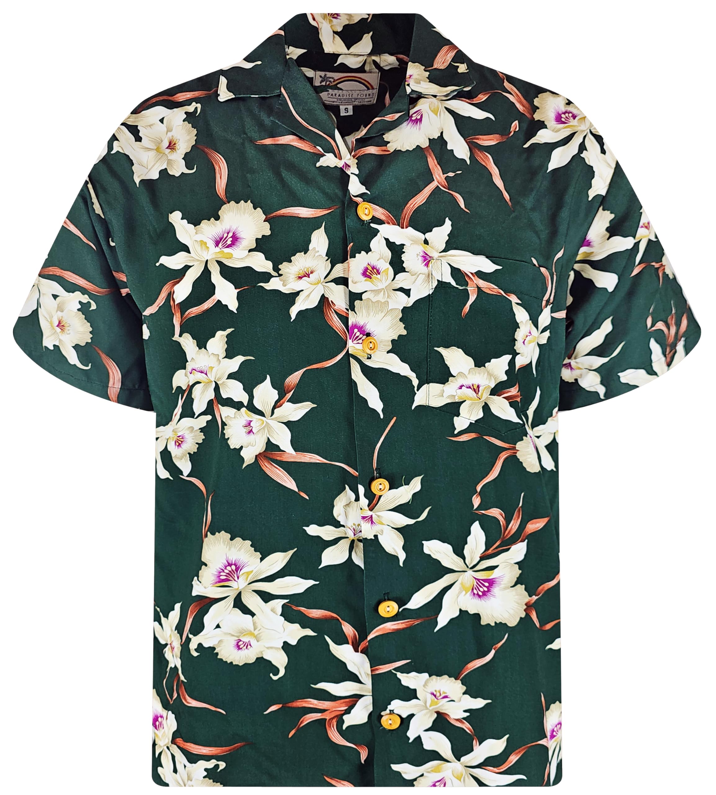 Paradise Found Men's Green Original Hawaiian Shirt | Tom Selleck Magnum | Made In Hawaii | Different Designs, Rainforest-, Large