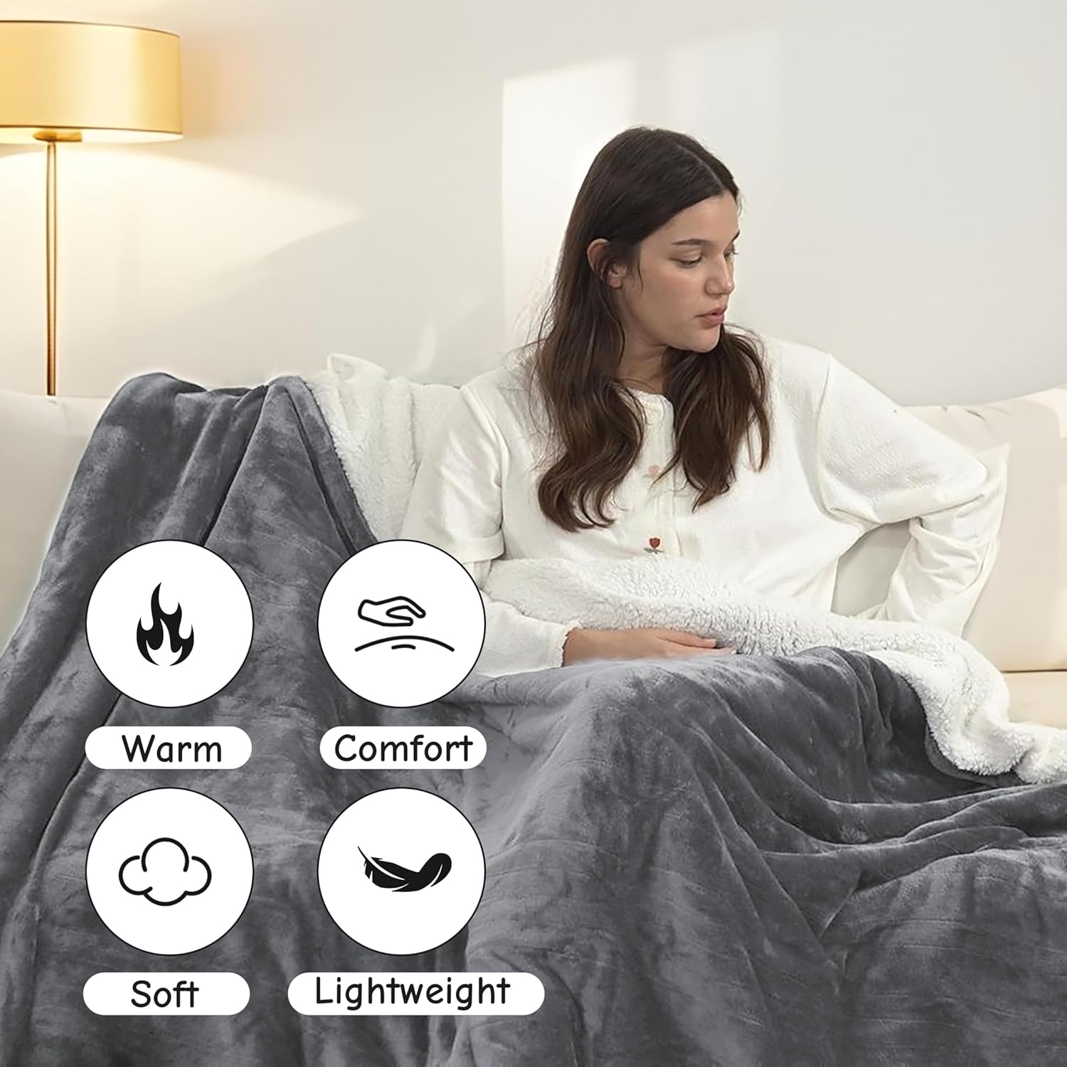 Electric Heated Blanket Throw 50"x60", Soft Flannel Sherpa Heating Throw with 4 Heat Settings, 3-Hour Auto Shut-Off Timer, Grey - Image 2