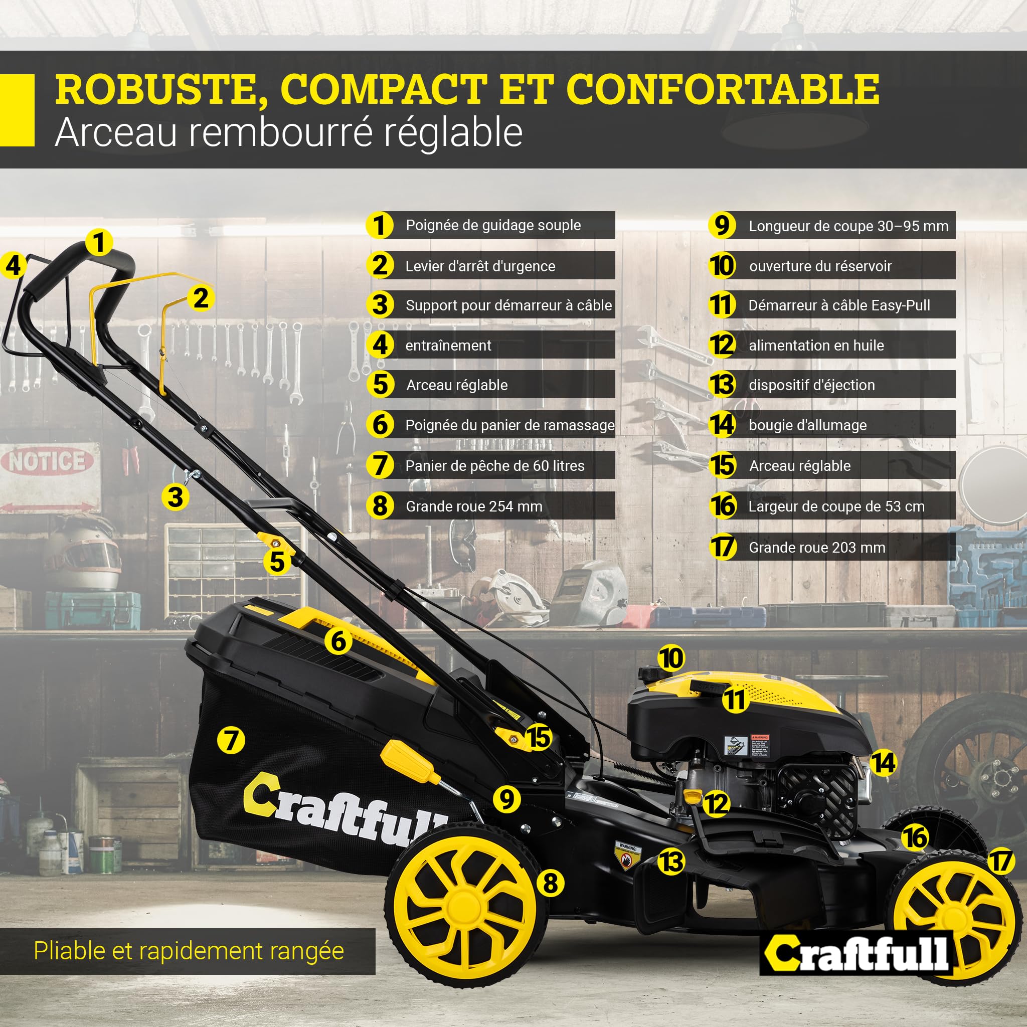 Craftfull Tondeuse à Gazon Thermique CR-196-30 | 4 KW 5,4 CV | Moteur OHV 190 cm³ | Autotractée avec Transmission à Faible Friction (4 KW 5,4 CV Gris)
