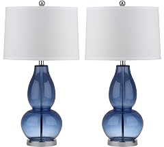 SAFAVIEH Lighting Collection Mercurio Blue Glass Double Gourd 29-inch Bedroom Living Room Home Office Desk Nightstand Table Lamp